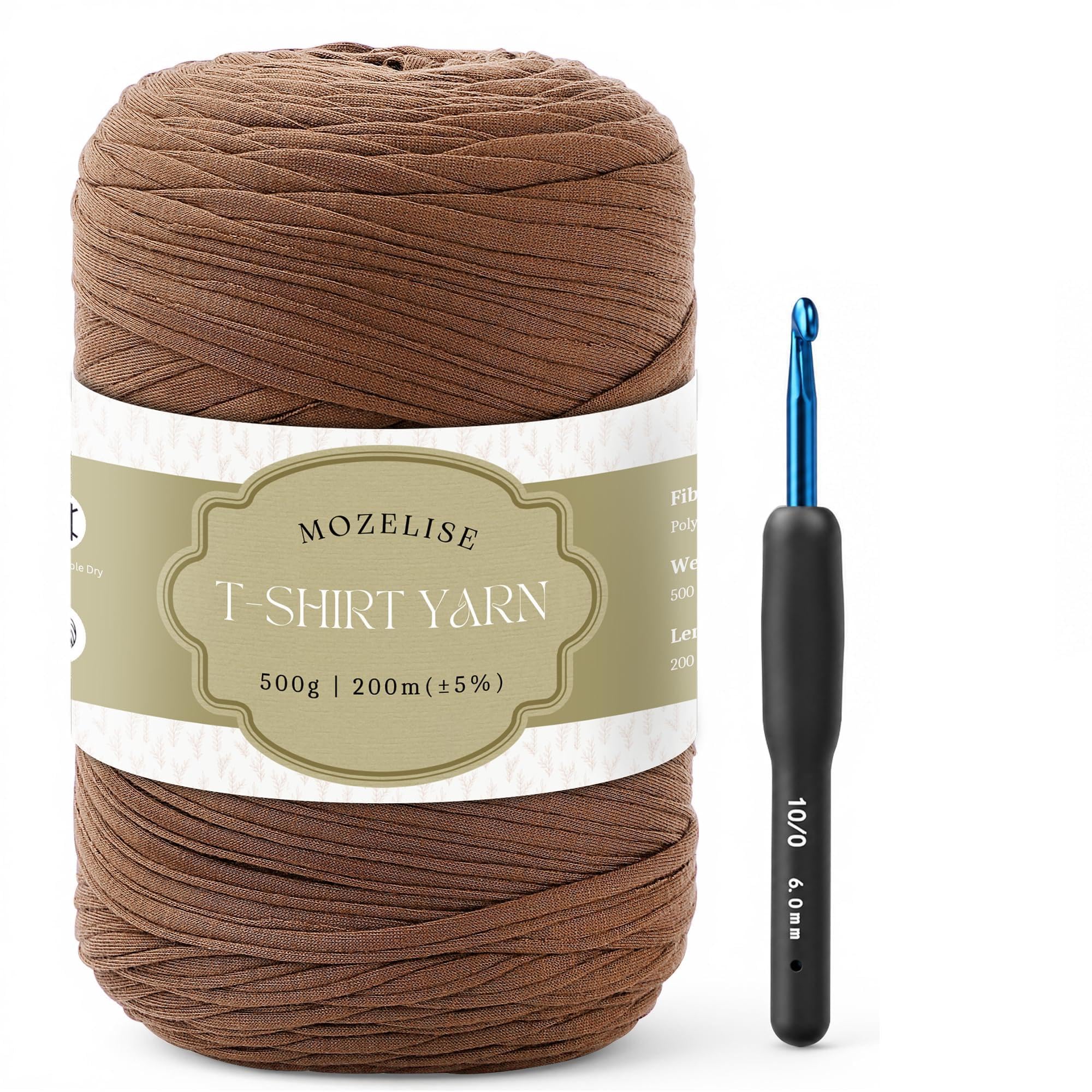 MOZELISE 500g / 200m T-Shirt Yarn for Crocheting & Knitting, Light Brown