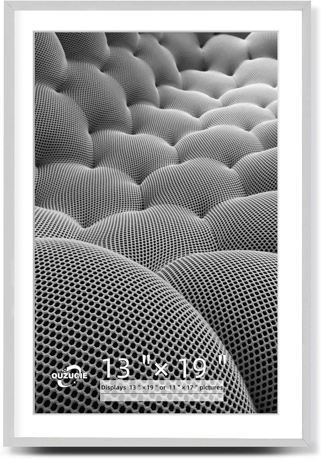 OUZUGIE 13X19 Picture Frame,Display Poster 11X17 With Mat or 13X19 Without Mat,White Aluminum Poster Frames with Premium Acrylic,Photo Frames with Strong Corner Design for Gallery Wall and Tabletop White 13"x19" matted to 11"x17"