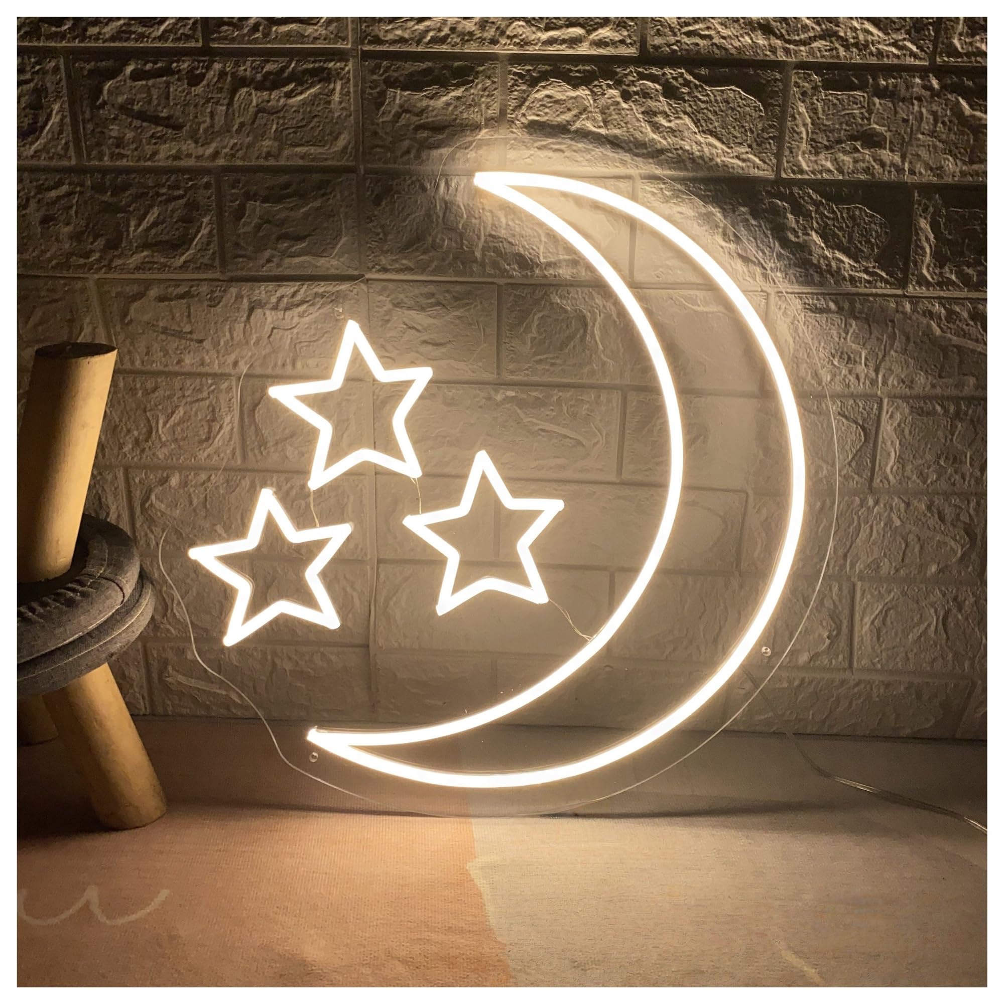 Décor Mural Lumière Décoration Murale Néon Étoiles Et Lune Pour Salle De Jeux, Chambre, Bar, Salon, Fête D'anniversaire 45cm