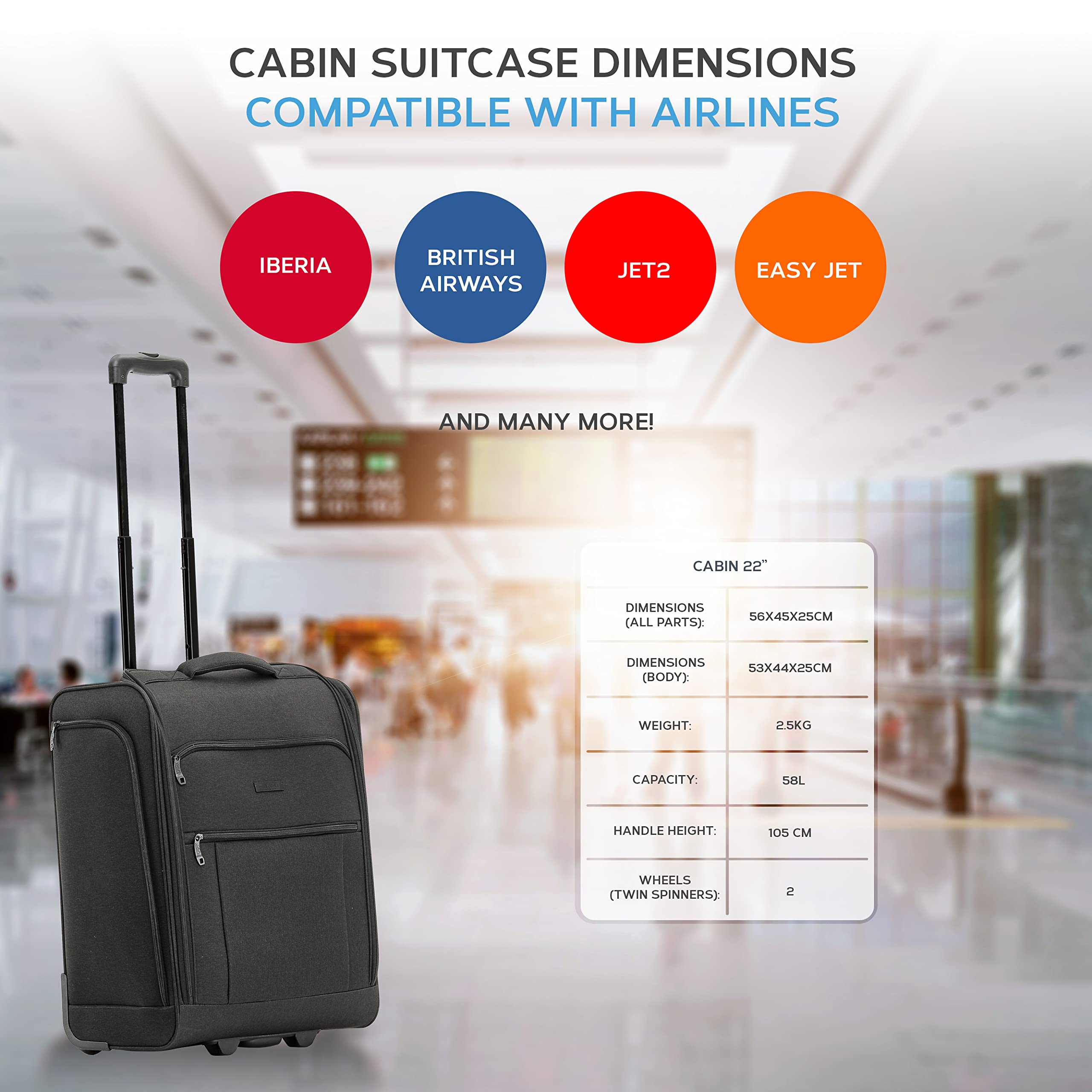 Flight Knight 55x40x20cm Ryanair Maximum Size Carry On Priority Hand Luggage Case Approved & Tested - 2 Wheels - Ultra Lightweight Durable Soft Case Textile Cabin Suitcase