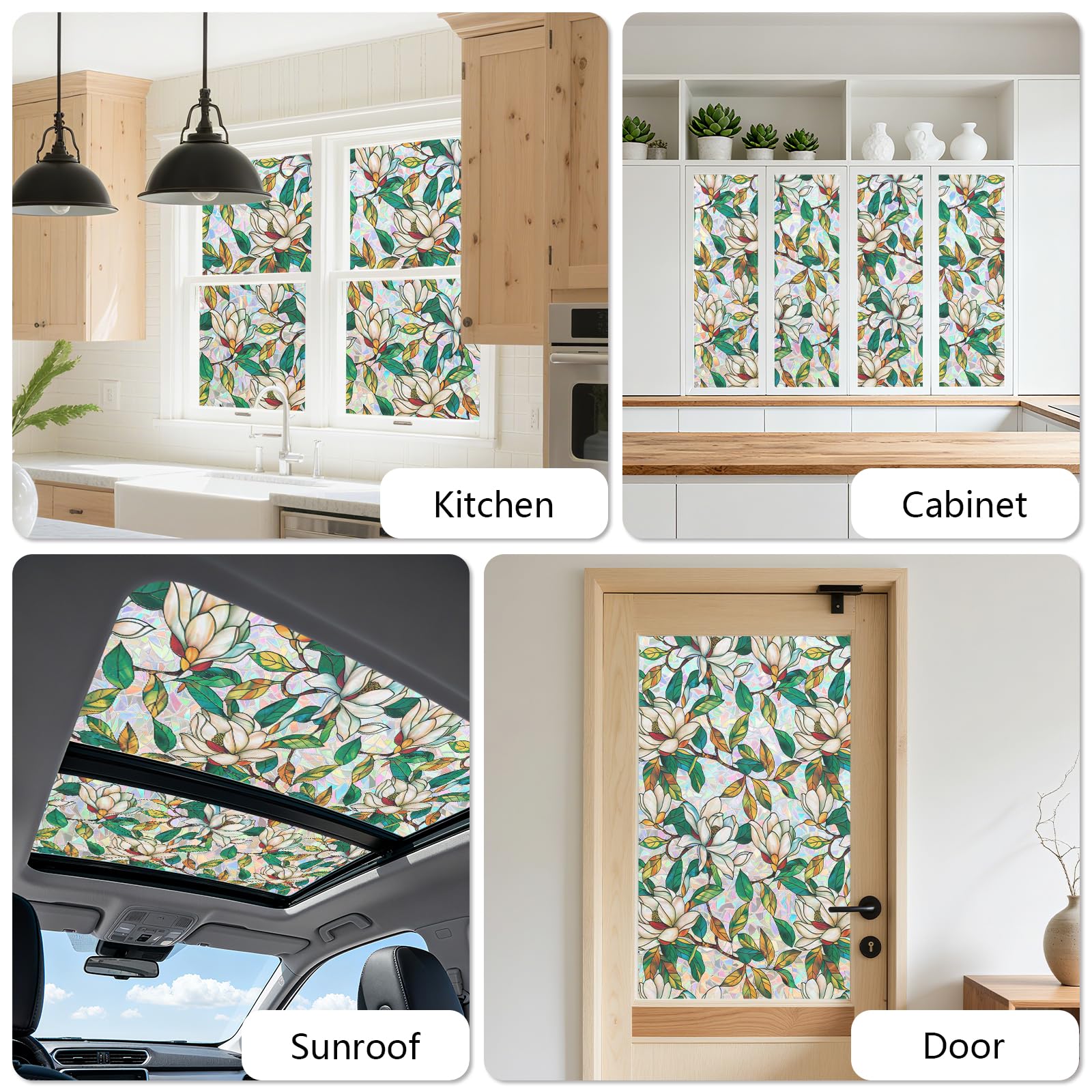 KROMAPOLIS Fensterfolie Blickdicht Fensterfolie Bunt Selbsthaftend, Sichtschutzfolie Fenster, 3D Regenbogen Folie Fenster Sichtschutz Anti UV Statisch Haftend Window Film Weiß Magnolie - 90x400cm