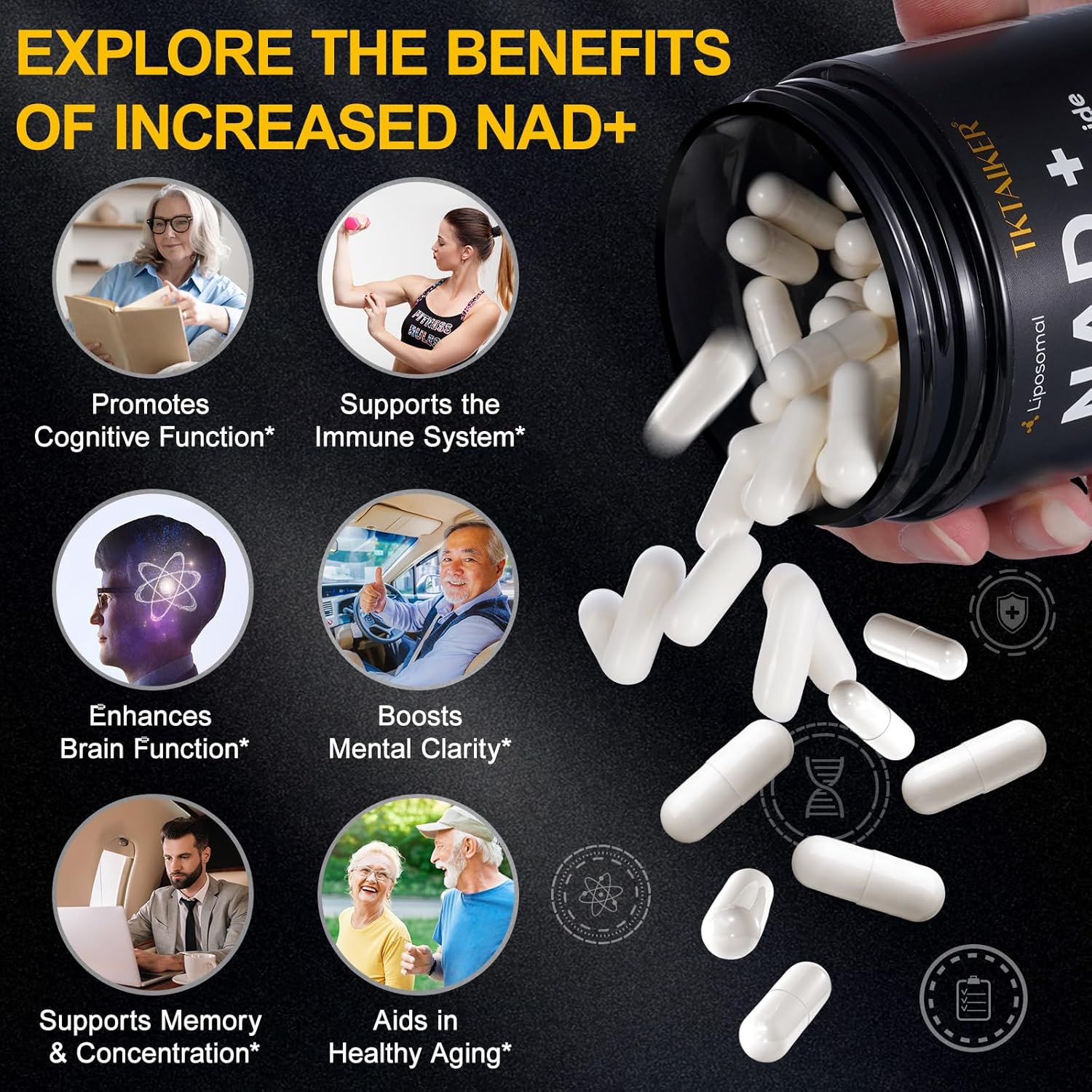 NAD Supplement, 910MG Liposomal Nicotinamide Riboside with Resveratrol & Quercetin, Anti-Aging, Cellular Energy, Mental Focus & Stamina & Healthy, Women & Men, 120 Capsules - Image 5