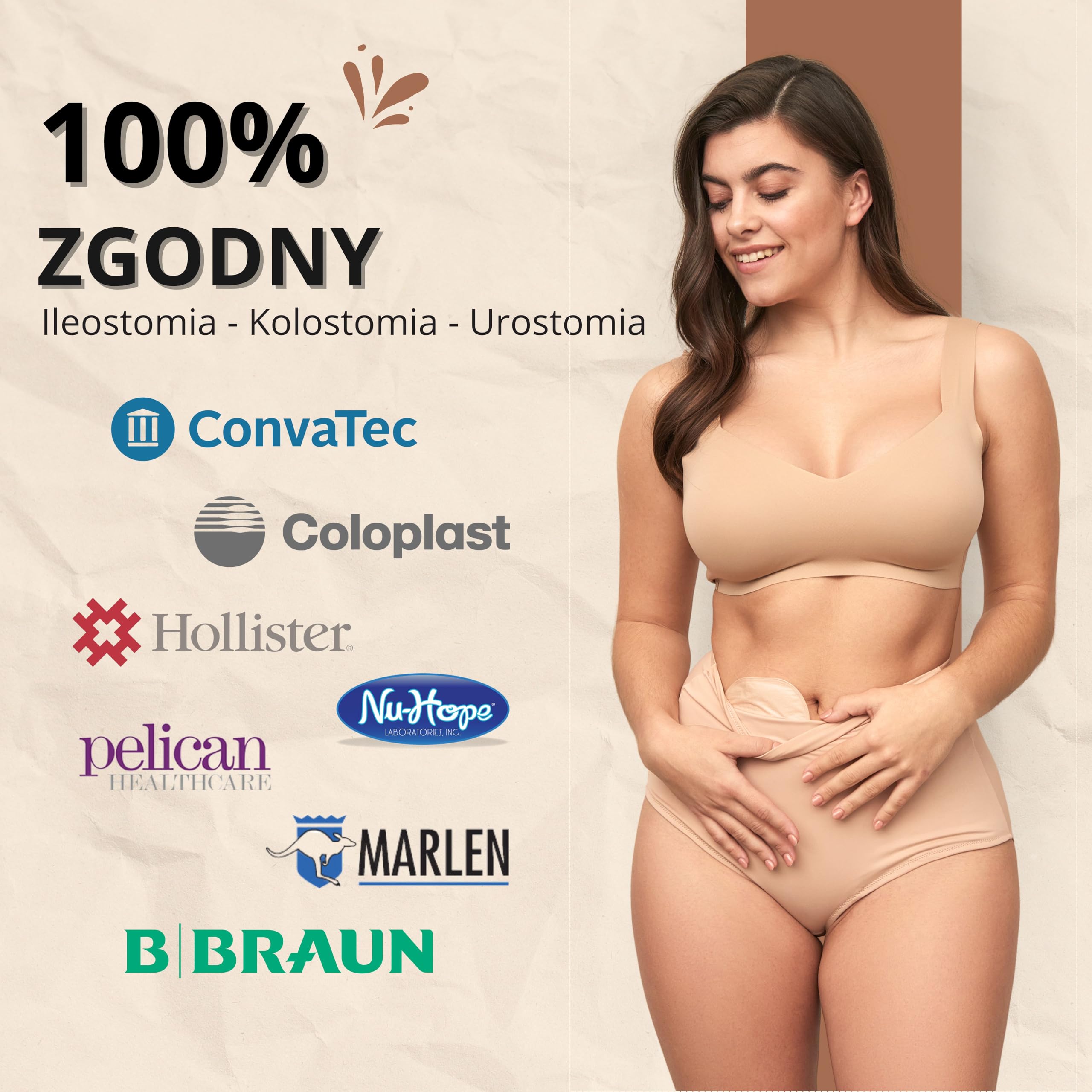 SIIL Bielizna stomijna dla kobiet, beżowa, na stomię, torby stomijne, XS-XXL, wyprodukowano w Europie
