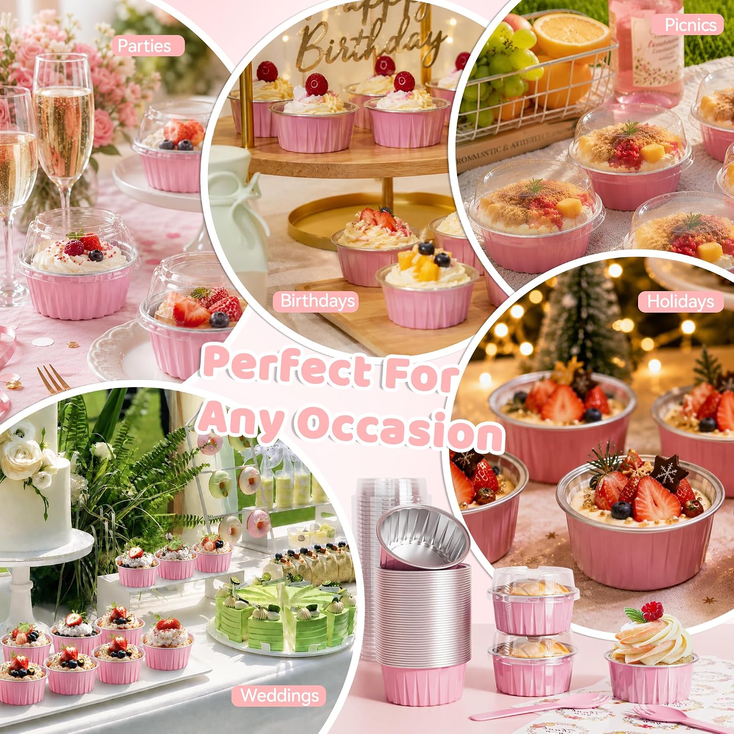 100 Pack Mini Cake Pans with Lids and Spoons Mini Aluminum Foil Baking Cups