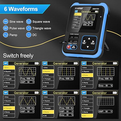 Miniatura 6 de Osciloscopio DSO-TC3 Osciloscopio de mano 3 en 1 Generador de señal DDS Probador de transistores Osciloscopio portátil 500Khz Ancho de banda 10MSas