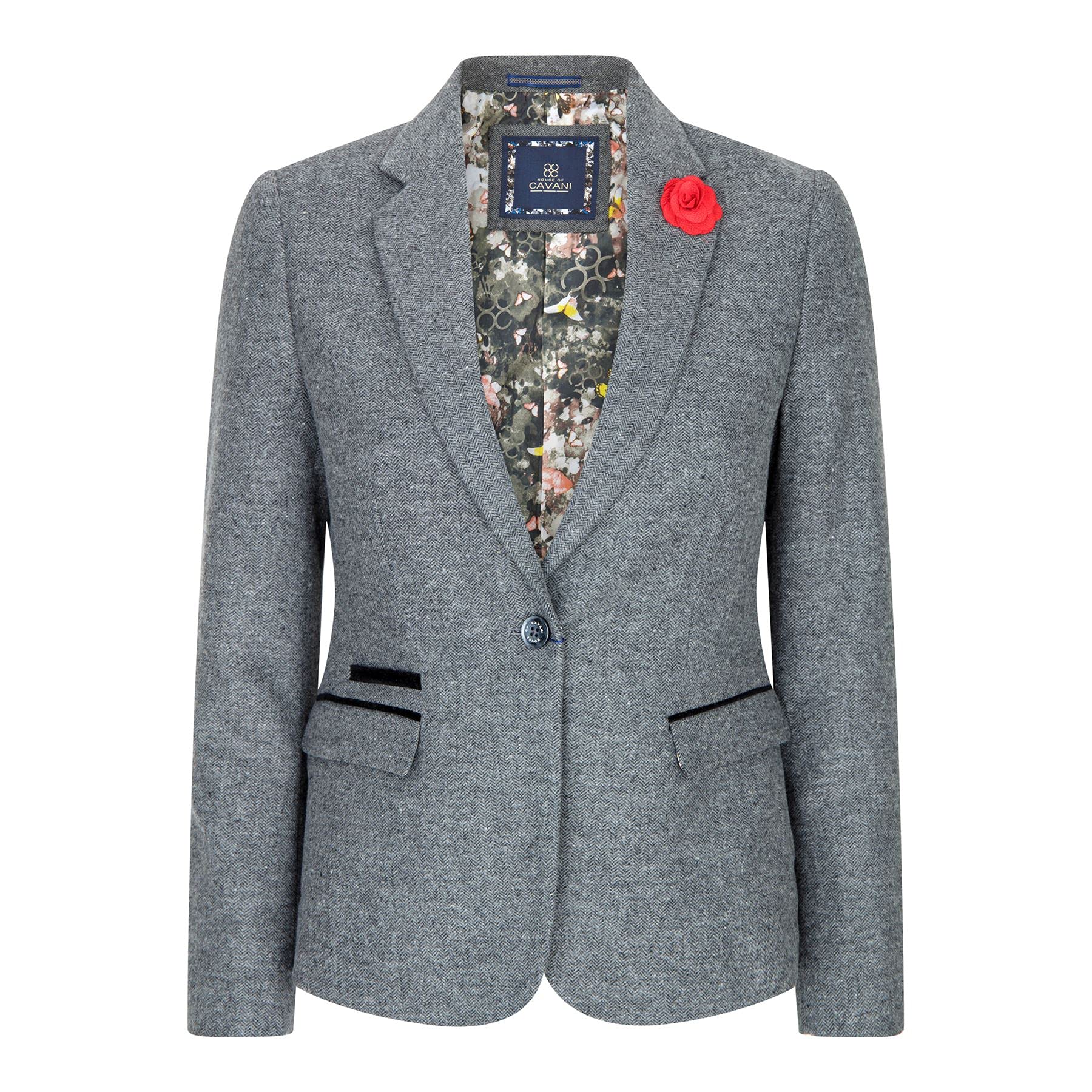 TruClothing Women Grey Herringbone Blazer Tweed Check 1920's Gatsby Blinders Tailored Fit Vintage - Grey 12