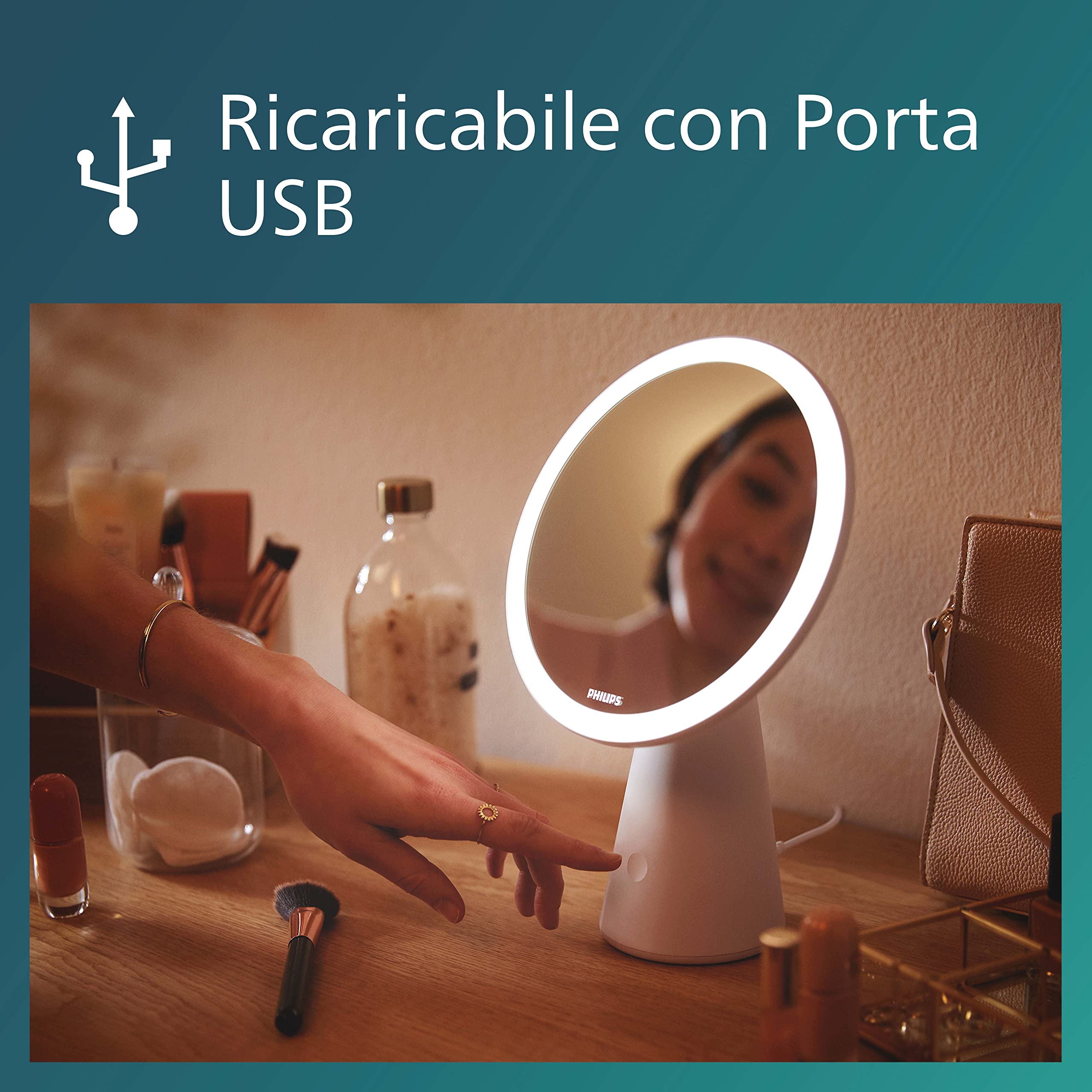 Philips LED Lampada da Tavolo Mirror, Batteria da 3000mAh, 3000-5000K, 4.5W, Rosa