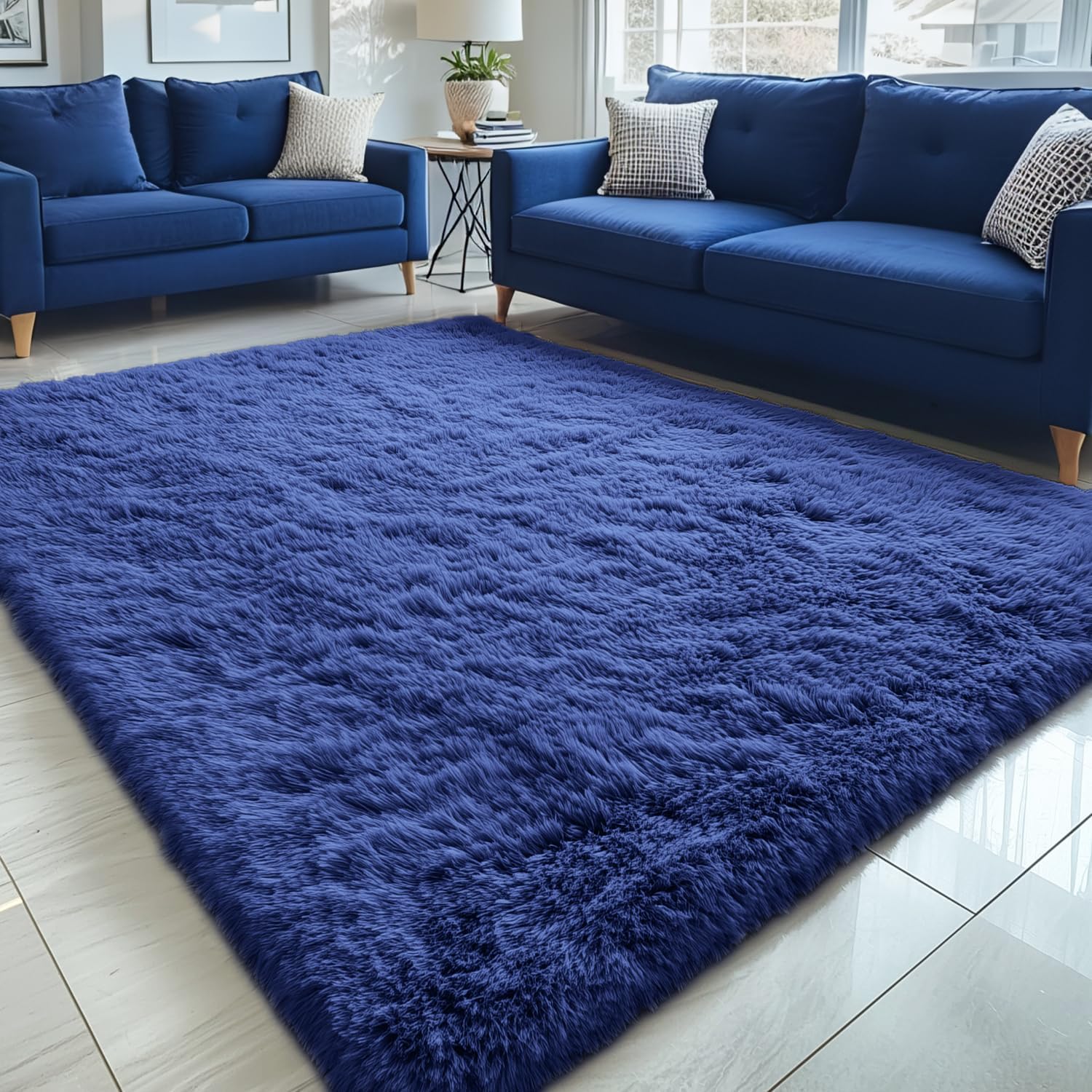 OLANLY 5x8 Machine Washable Large Area Rugs for Living Room, Bedroom, Soft Fluffy Shaggy Bedside Rug, Indoor Floor Carpet for Kids Girls and Boys, Dorms, Nursery, Home Decor Aesthetic, Navy Blue 5x8 ft Navy Blue