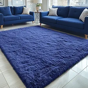 OLANLY 5x8 Machine Washable Large Area Rugs for Living Room, Bedroom, Soft Fluffy Shaggy Bedside Rug, Indoor Floor Carpet for Kids Girls and Boys, Dorms, Nursery, Home Decor Aesthetic, Navy Blue