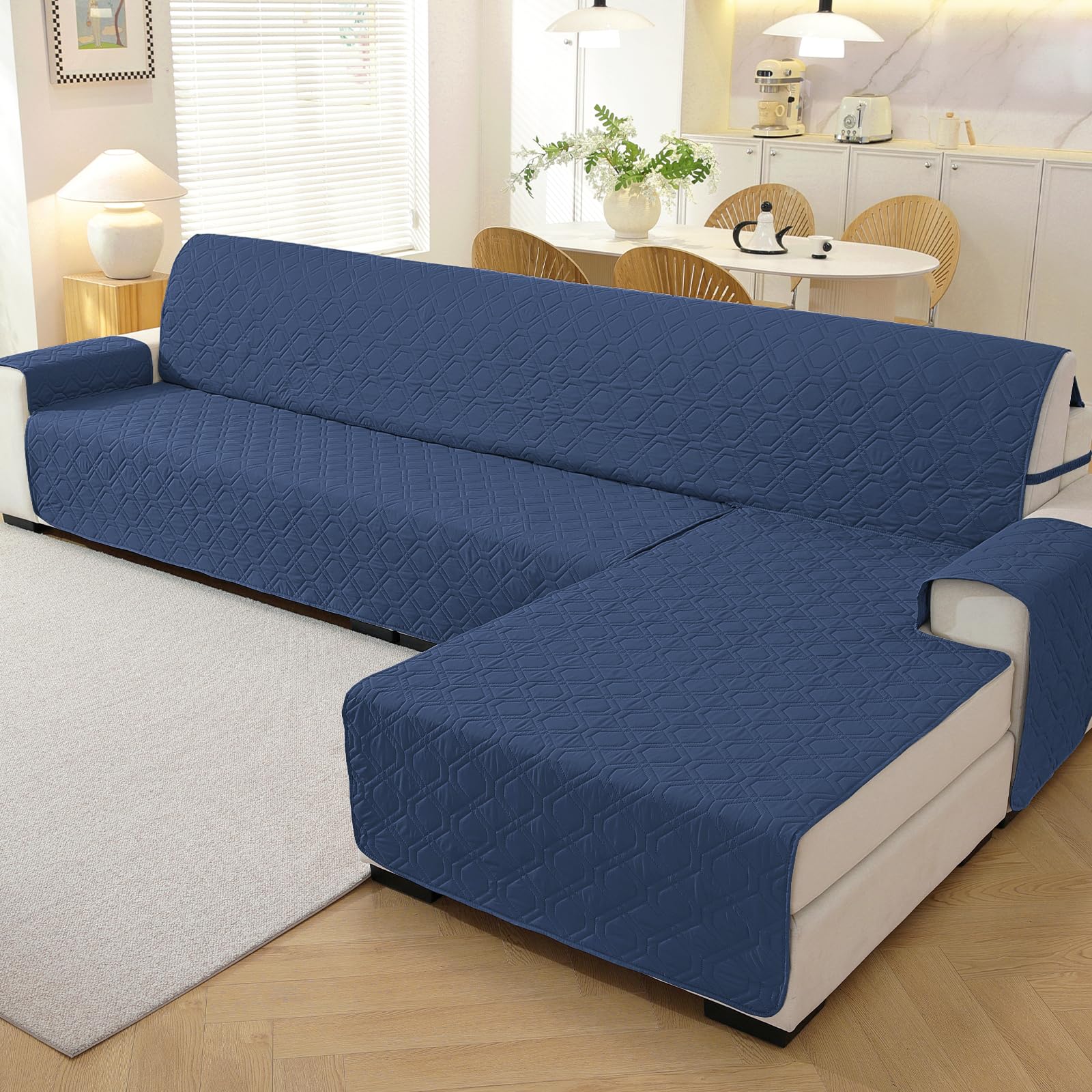 YSTELLAA Housse De Canapé d'angle 4 Places, Housse Canape d'angle avec Accoudoirs, Protection Canapé d'angle Impermeable, Couvre Canapé en Forme De L Gauche/Droit Réversible, Bleu Berlin