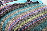 Vista 4 de NEWLAKE conjunto de 3 piezas de cubrecama de algodón rayado estilo Jacquard en Patchwork, Algodón, Azul, gemelo