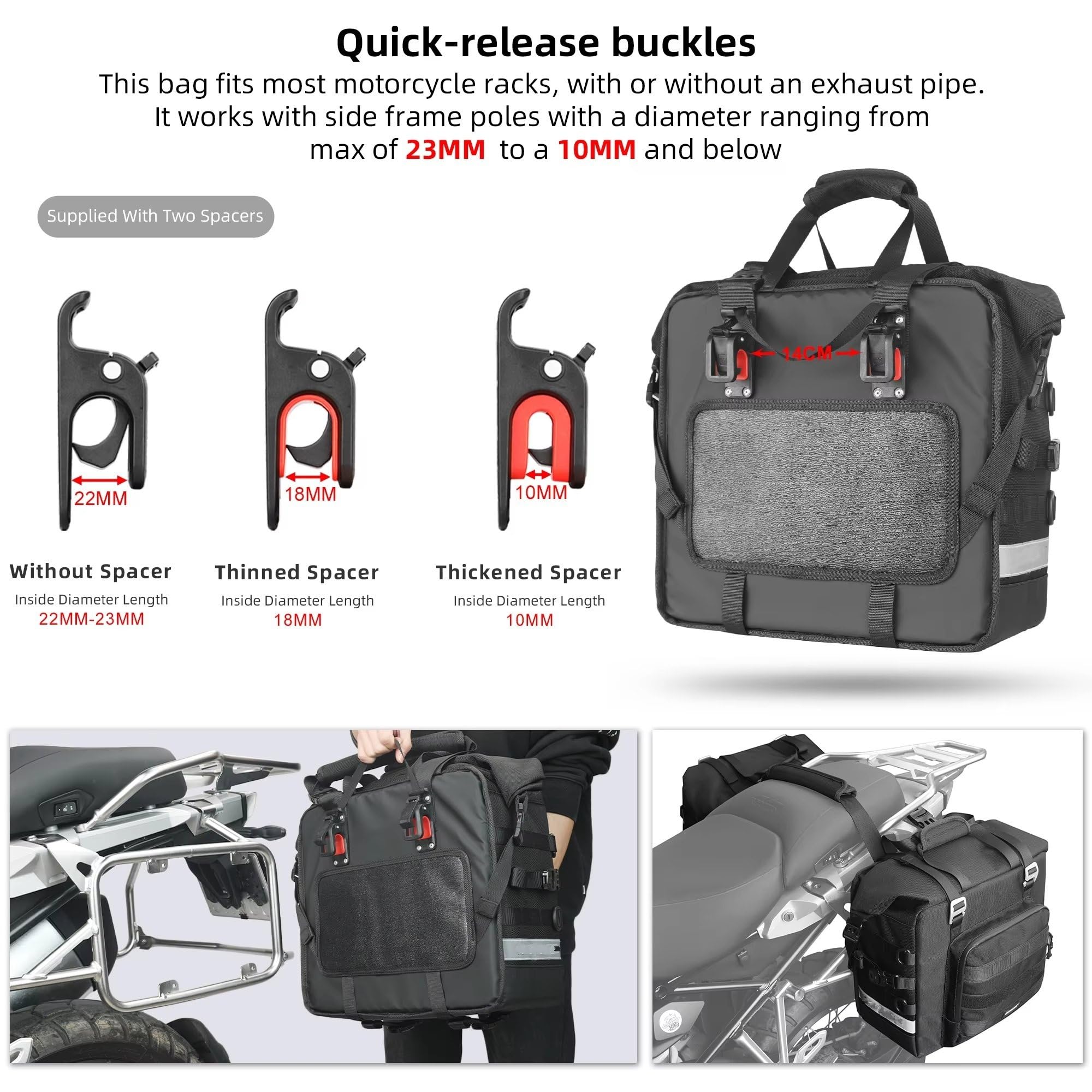 Moto Sacoche Selle Sacoche Latérale De Moto Étanche 25 L-32 L Extensible À Dégagement Rapide Forme 3D Sac Rangement Pour 1 Pièce