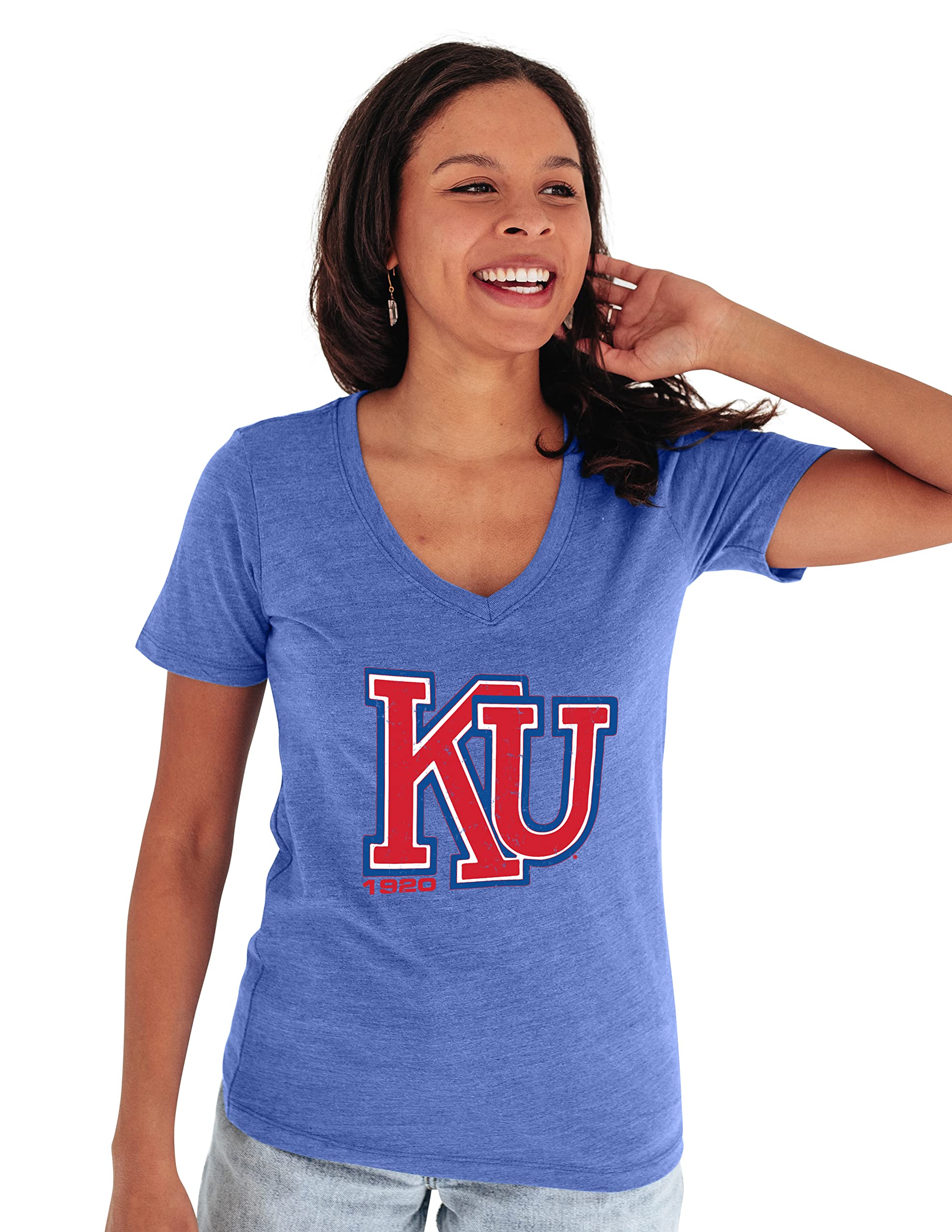 Blue 84 Kansas Jayhawks Women's Tri-Blend T-Shirt Campus, Royal, XX-Large