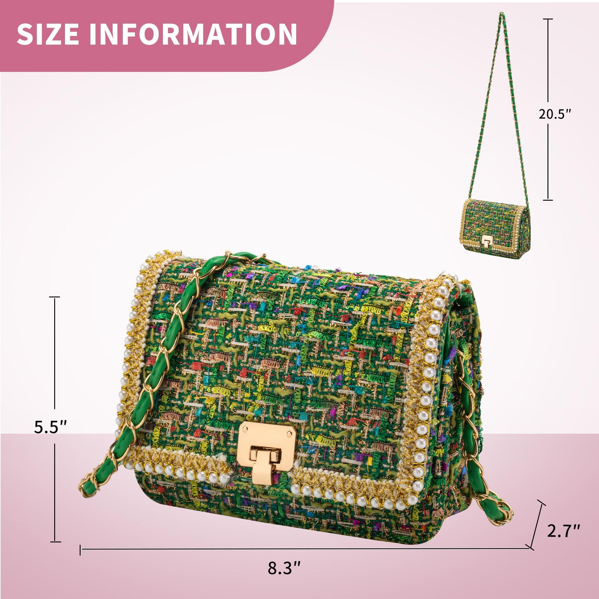 FGJKKK Shoulder Bag Chain Purse for Women, Retro Tweed Pearl Clutch Crossbody Bag Underarm Evening Bag Square Handbag Satchel (black-1)