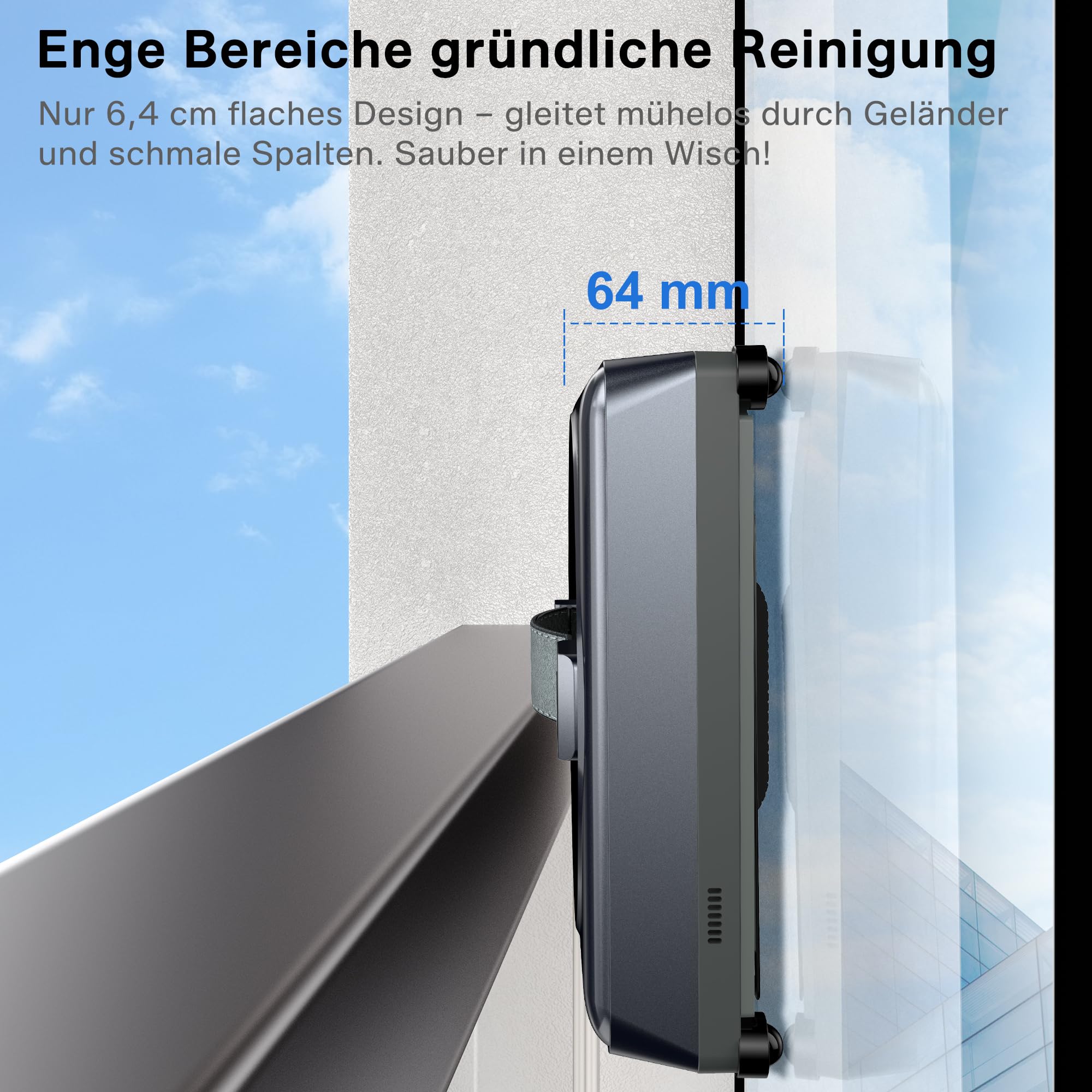 Fensterputzroboter mit Fernbedienung, 4-Düsen-Wassersprüher, Turbo-Absaugung 5000PA Starke Saugkraft, 3 Reinigungsmodi, Intelligente Pfadplanung, Kanten-Erkennung, Fernbedienung, 4 Reinigungstücher