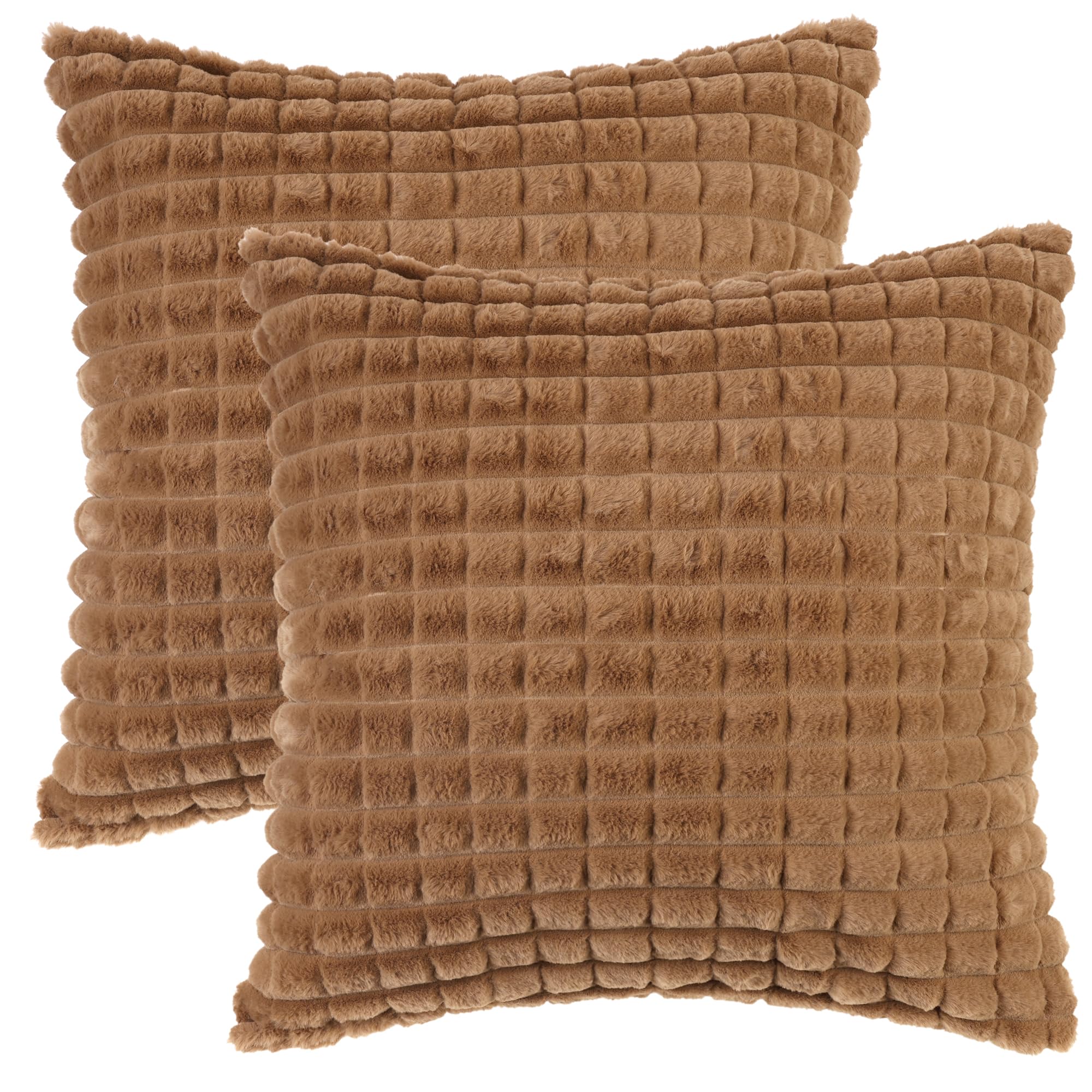 Uxcell 2pcs Checkered Faux Fur Plush Throw Pillow Covers Solid Soft Fuzzy Cozy Decorative Pillowcases for Home Decor Brown 50 x 50 cm