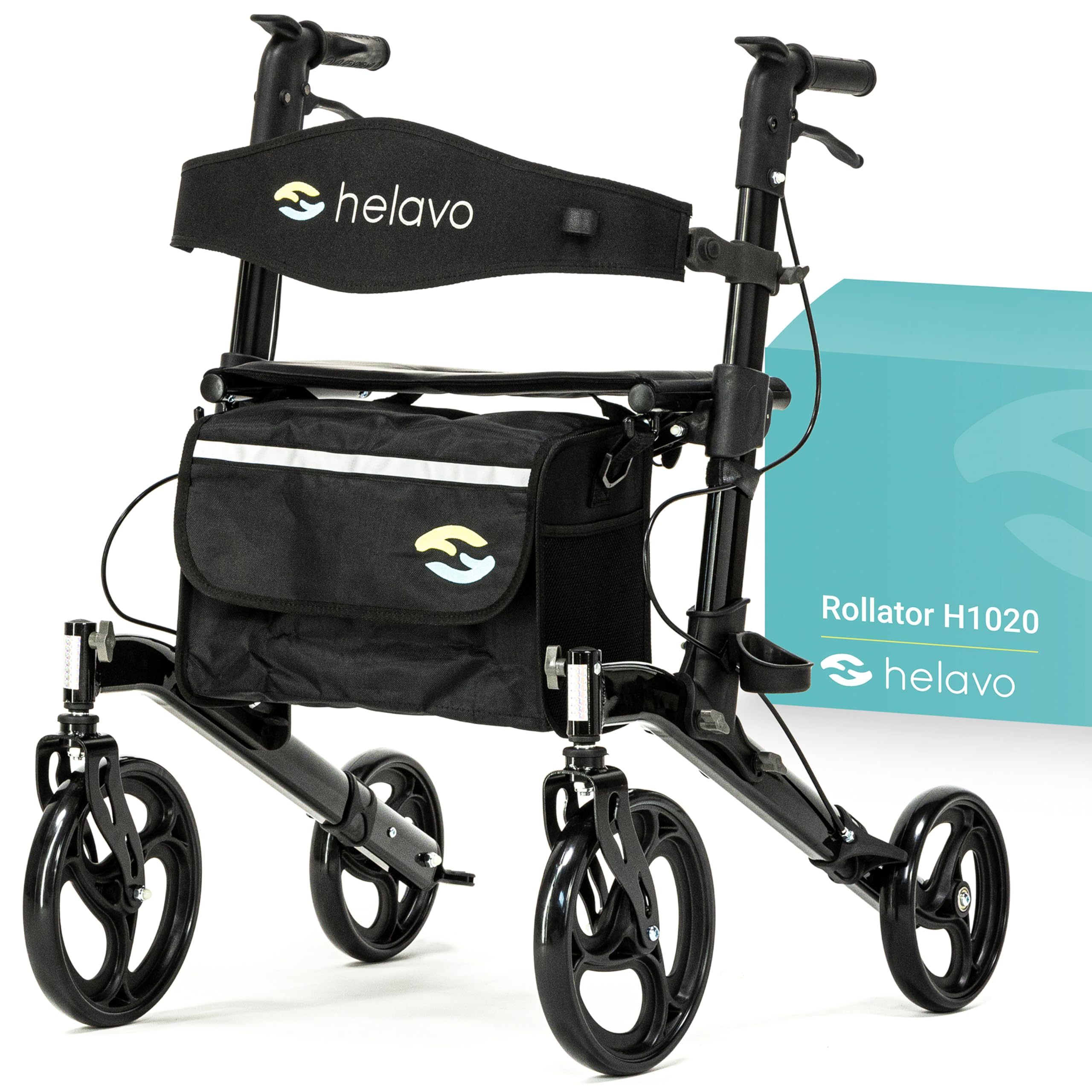 Helavo Premium Foldable Rollator with Seat - Uniquely Adjustable Aluminum Rolling Walker for Seniors and Adults