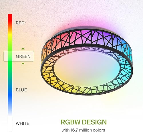 Miniatura 5 de ASD Lámpara de techo inteligente RGBW de 12 pulgadas con control remoto, color negro mate de 20 W, 120 V, 2700-6500 K, regulable, control de