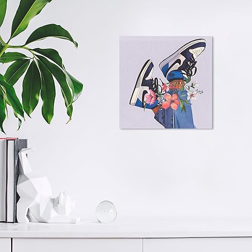 Miniatura 5 de Wynwood Studio Lienzo moderno de moda y glamour, diseño de jordanos y flores, arte de pared para sala de estar, dormitorio y baño, 12 x 12 pulgadas,