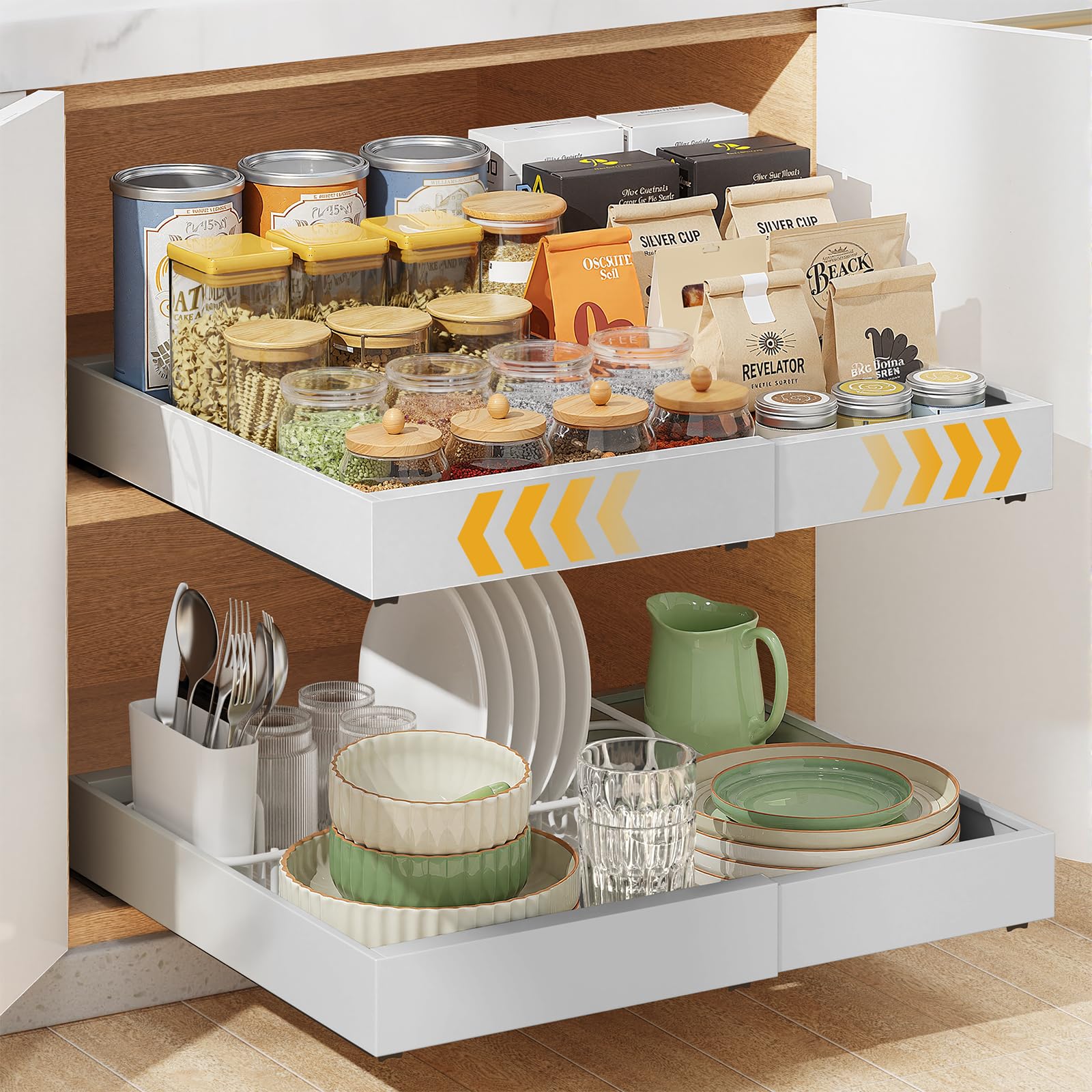 Housolution 2 Pezzi Cassetto Telescopico Estraibile Cucina, Larghezza Espandibile da 30cm a 50cm, 42 cm di Profondità, Cassetti Estraibili per Armadio da Cucina