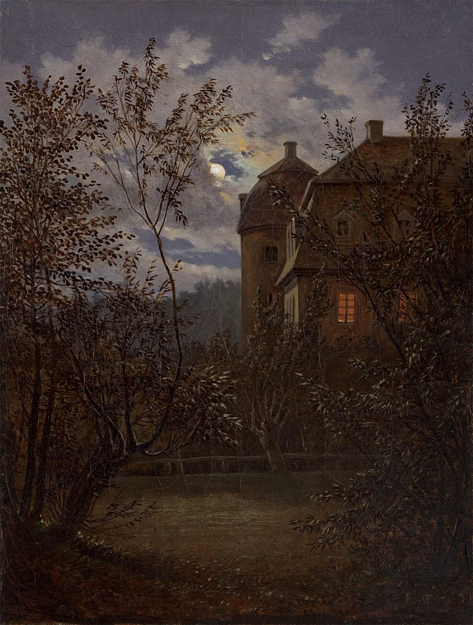 POSTERIIk Famous Modern Artwork Art Mural Schloss Milkel in Moonlight by Carl Gustav Carus Oil Paintings Pictures for Home Decor 60x90cm