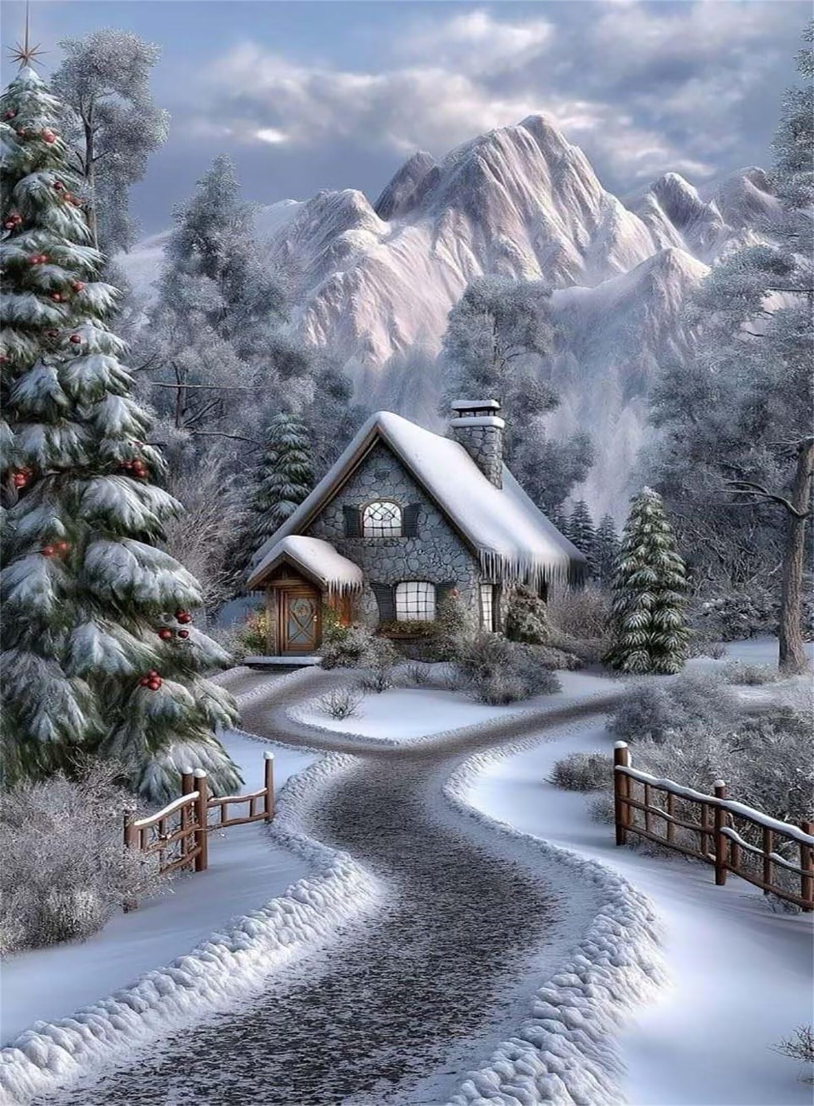 Winterhütte Malen Nach Zahlen für Erwachsene Anfänger, mit DIY Rahmen Malen nach Zahlen Kits, mit Pinsels und Acrylfarbe Handgemalt öLgemäLde Kit,60x75cm