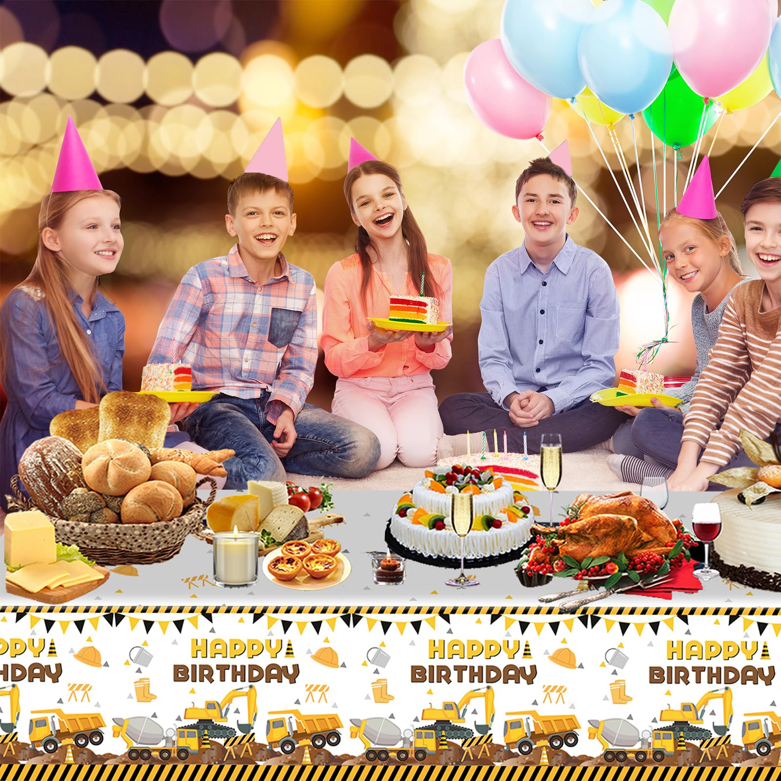 Tovaglia A Tema Escavatore 137x274 Cm Tovaglia Compleanno A Tema Escavatore Per Bambini - 2 Pezzi, 137x274 Cm, Plastica Impermeabile, Per Feste A Tema Tovaglia Compleanno Bambina