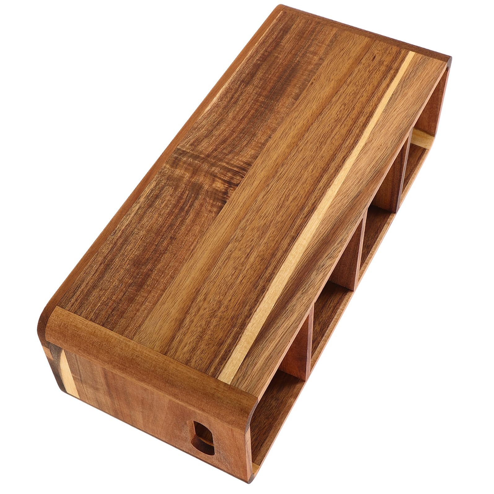 Gatuida Porte-Ustensiles Cuisine en Bois Massif à 4 Compartiments Organiseur d'Ustensiles Cuisine Rustique pour Plan de Travail Boîte de Rangement Compacte pour Couverts et Cuillères