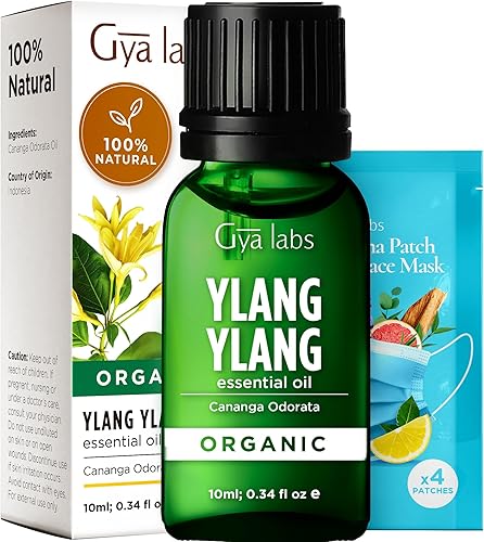 Gya Labs Aceite esencial de ylang-ylang orgánico certificado por USDA para la piel, 100% puro y natural orgánico aceite de ylang ylang perfume para