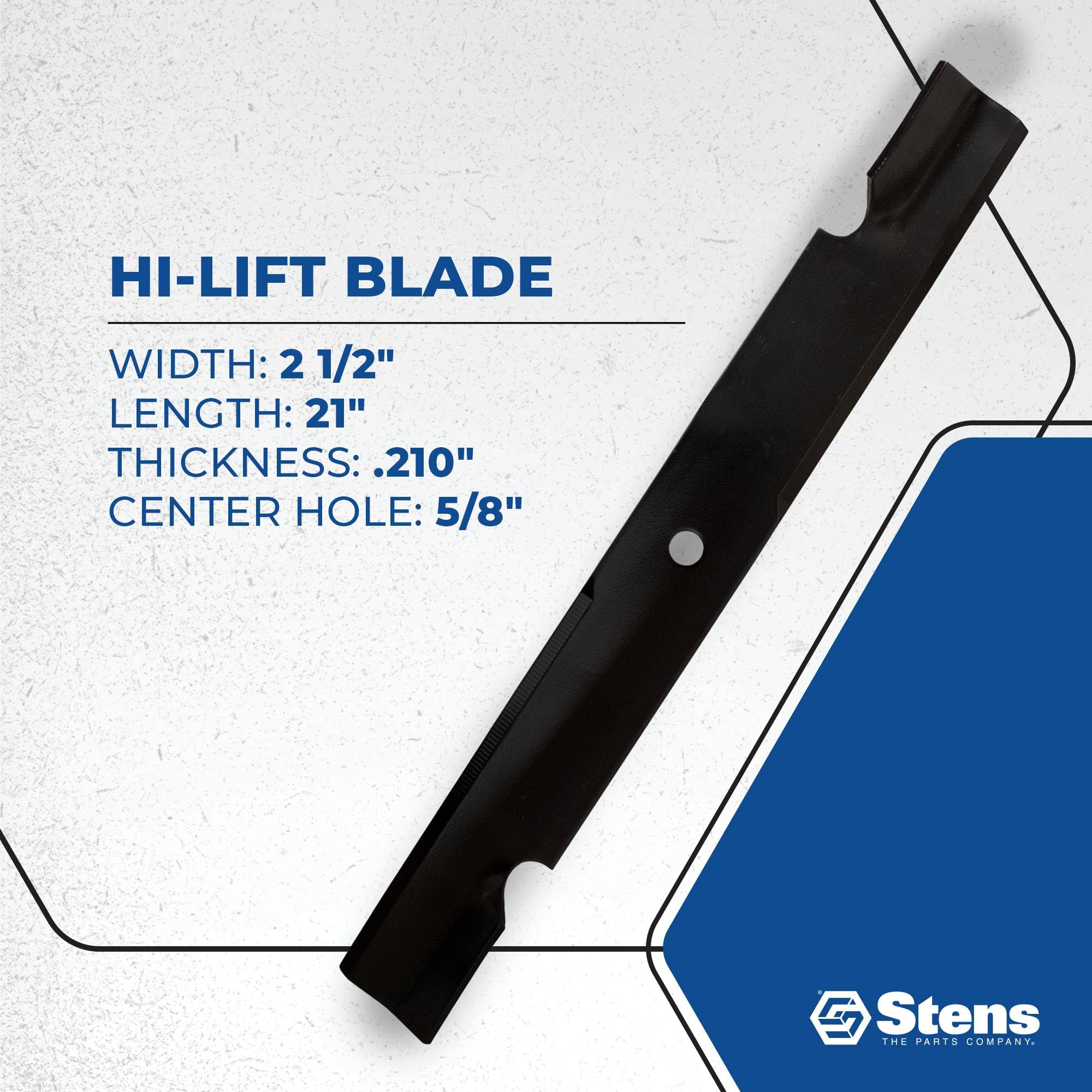 Stens 310-043 Hi-Lift Blade Compatible con/Repuesto para cortacéspedes Gravely Pro-Turn Mach One 05290000 de 21 Pulgadas de Longitud, Agujero Central de 5/8 Pulgadas, Grosor de 0.2 Pulgadas, 2 1/2
