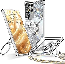 XYZ für Samsung Galaxy S25 Ultra Hülle mit Band, Herzen Doppelring Ständer Luxus Glitzer HandyHülle Kameraschutz, Frauen Stoßfest Elektroplattiert Soft TPU SchutzHülle Samsung S25 Ultra Case,Silber