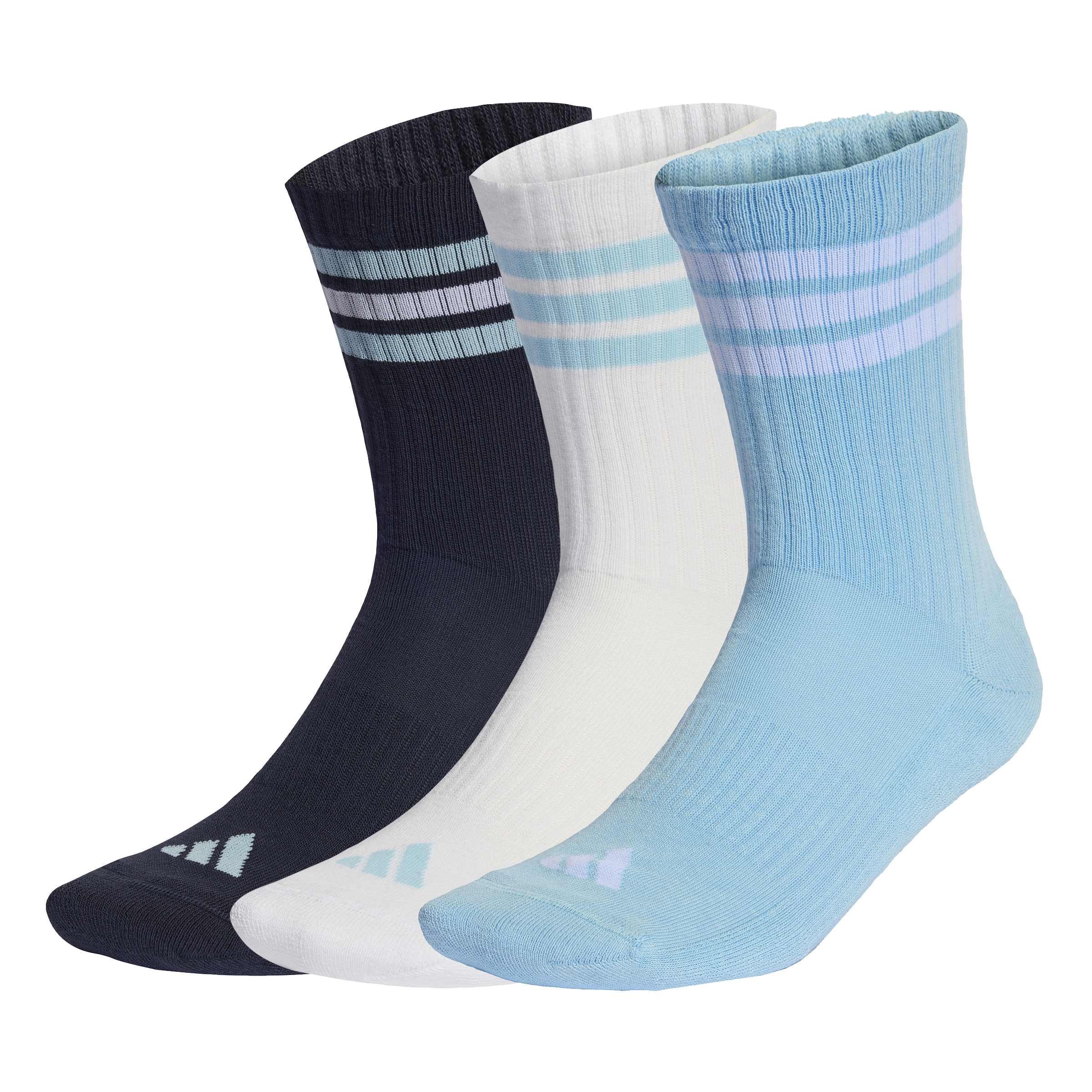 adidas Unisex 3STRIPES CUSHIONED SPORTSWEAR CREW SOCKS 3 PAIR PACK, night navy/icey blue/white, 6.5-8