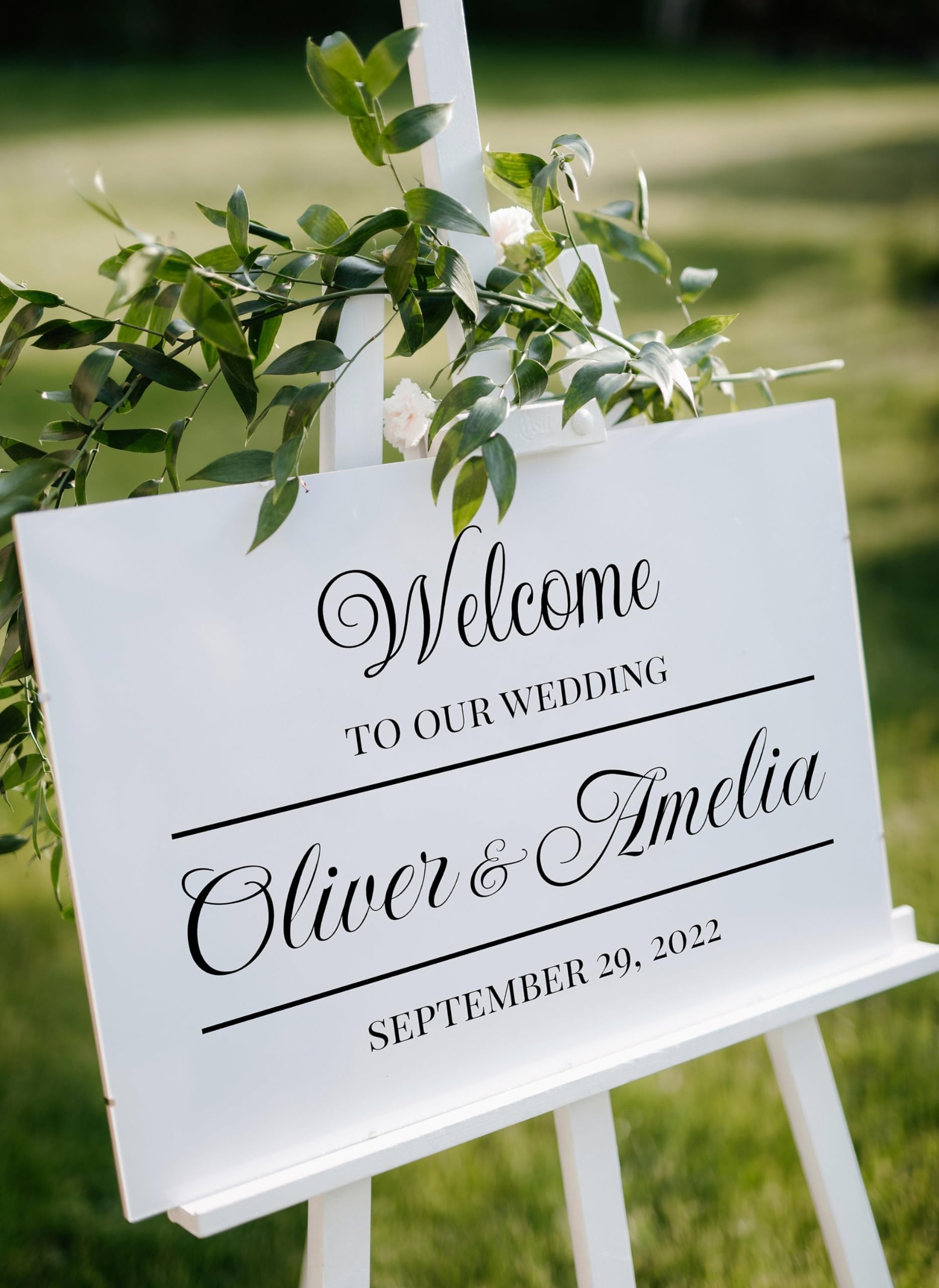 Calcomanía personalizada para letrero de bienvenida de boda, nombres y fechas, decoración de espejo de despedida de soltera, calcomanía de vinilo personalizada para espejo de boda, 54 x 37 pulgadas