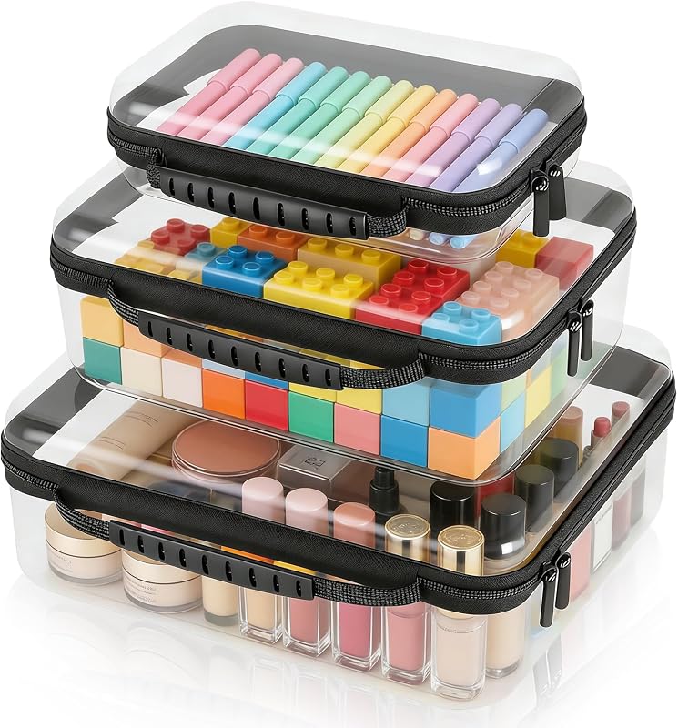 JZRTravel Conjunto com 3 Necessaires Organizadoras Transparentes com Zíper