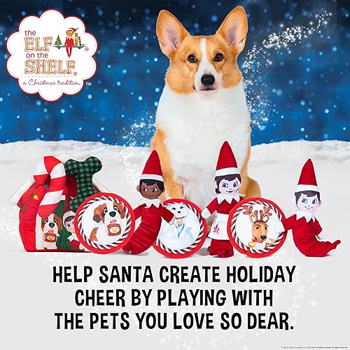 Miniatura 6 de The Elf on the Shelf Juego de 2 juguetes para perros con elfo explorador elástico + Elf Pets Arctic Fox disco plano de felpa, juguetes chirriantes