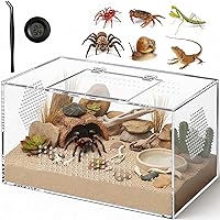Pre-Assembled Acrylic Terrarium for Tarantulas, Spiders, Geckos - 12x7x7 Ventilated Enclosure w/ Magnetic Door, Tweezers & Hygrometer