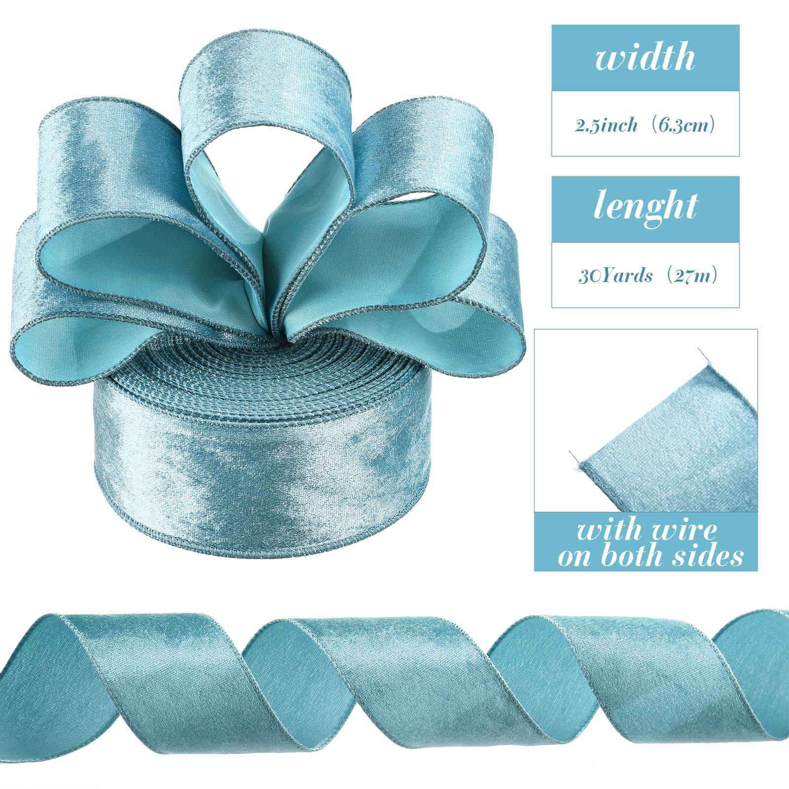 Chuangdi Samtbandspule, Vintage-Samtbänder für Geschenkverpackungen, Dekoration, Party, Hochzeit, Kunst, Handwerk, breites einseitiges Samtband, Schleifenherstellung (6,3 cm, 30 m, Graublau)