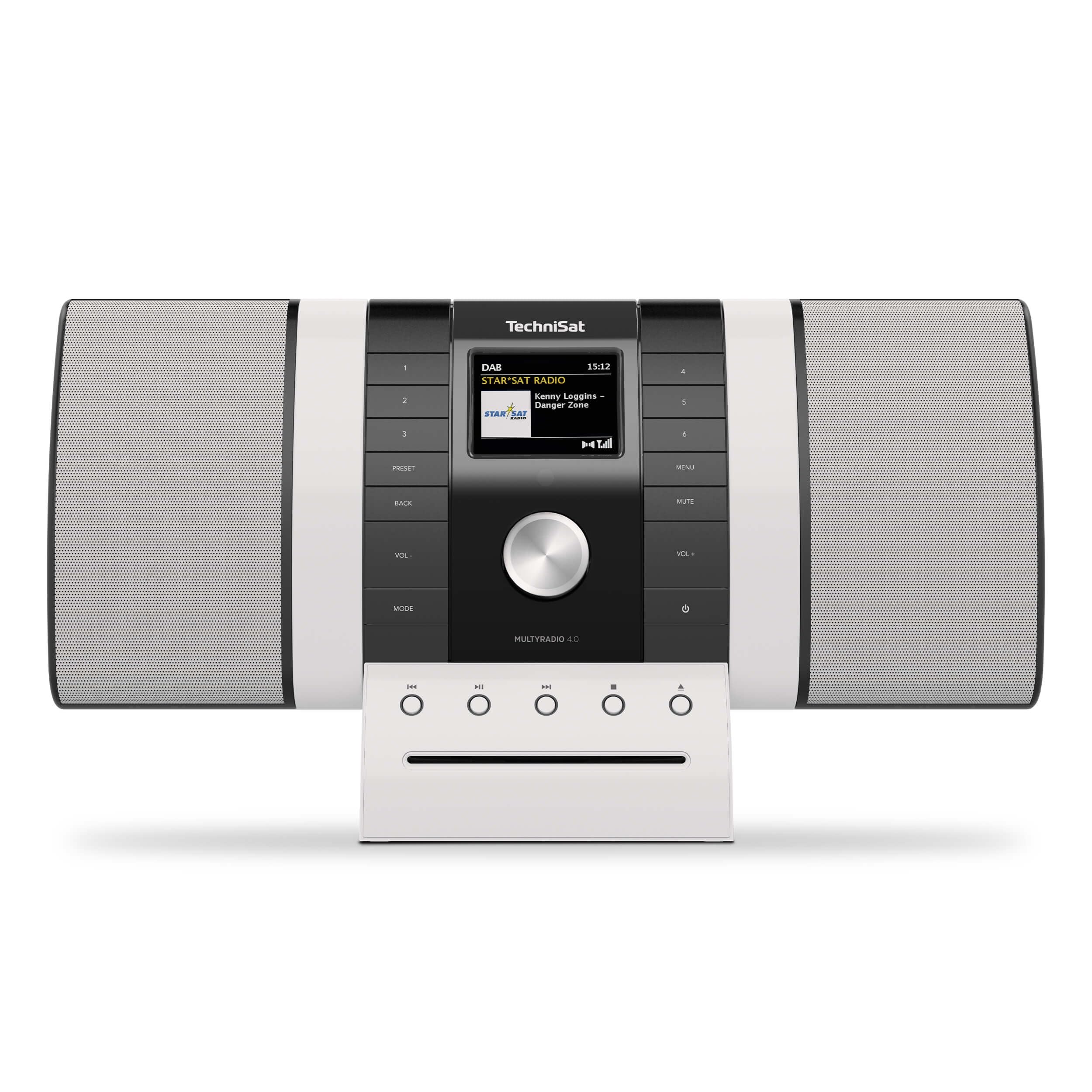integrierbares black/white radio mit lautsprechern und display