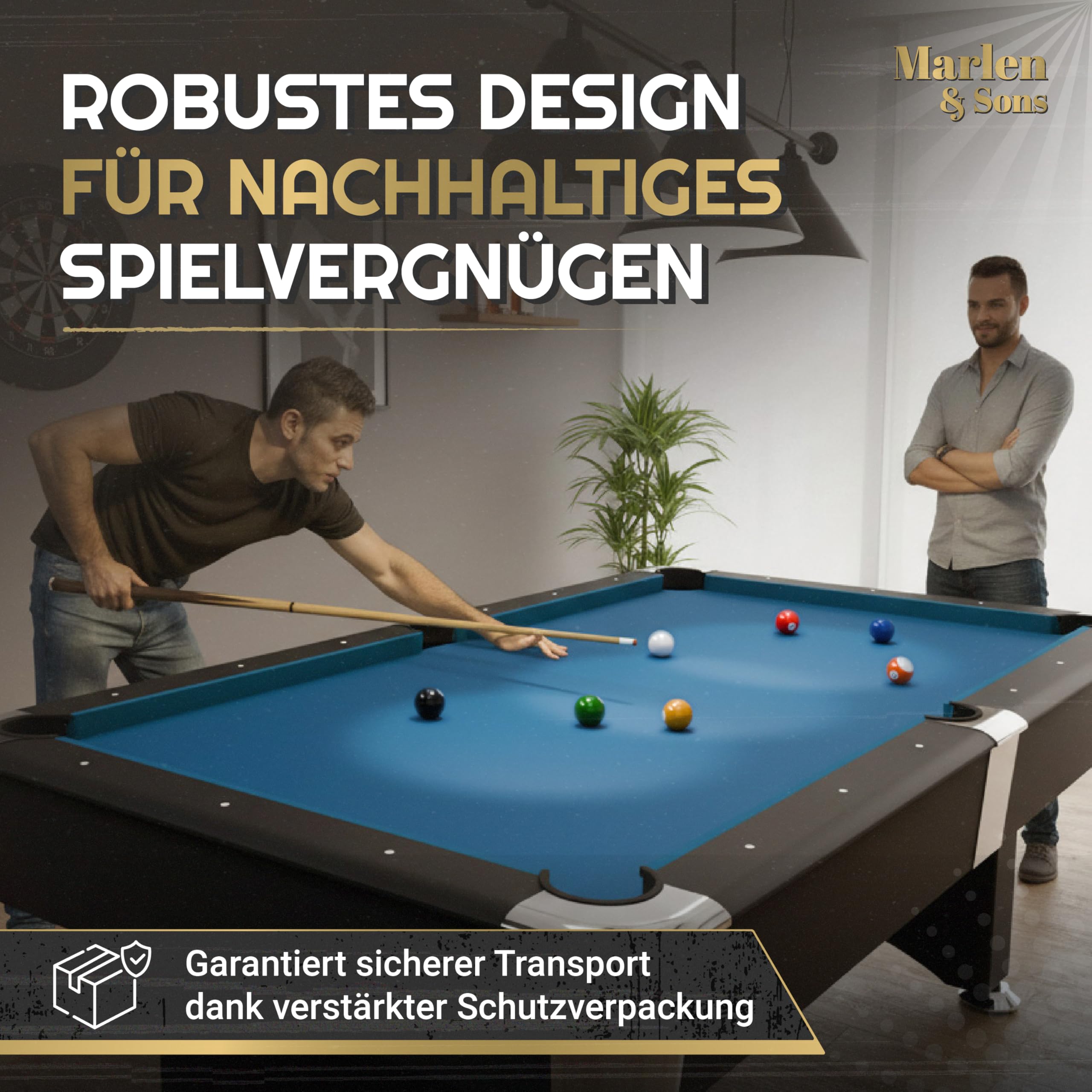Marlen & Sons Billardtisch - CueMaster 8FT Billiard Tisch mit Auto Kugelrückführung - Billiardtisch 244 x 132 cm inkl. Zubehör-Komplettset