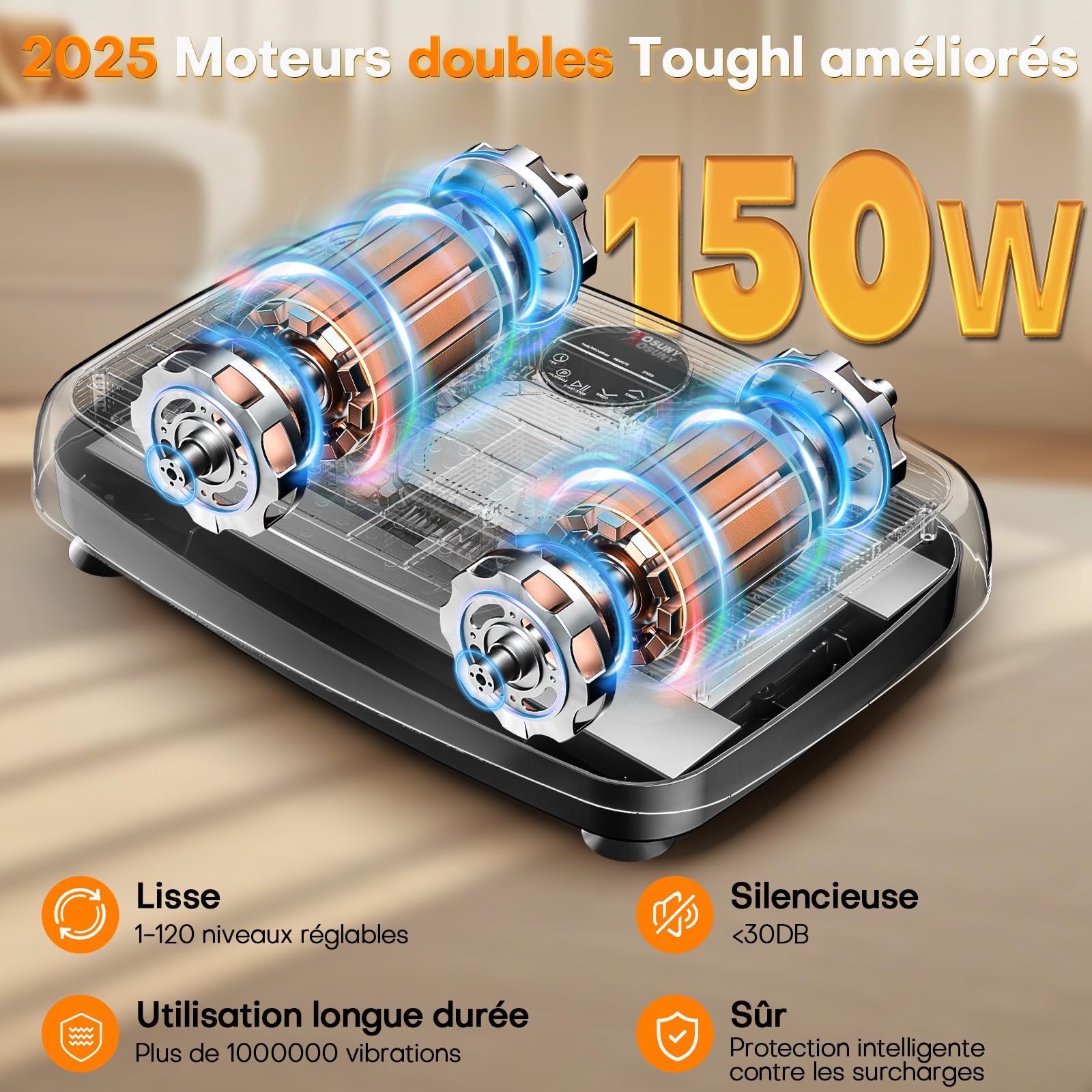 MOSUNY Plateforme Vibrante Perte de Poids, Double Moteur, Capacité 204 kg, 1-120 Niveaux