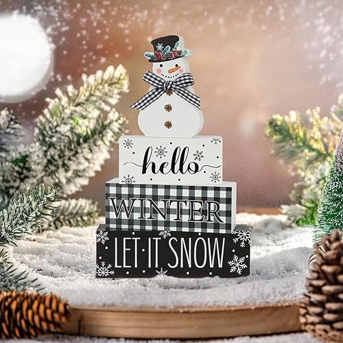 Miniatura 4 de 4 piezas de decoración de mesa de Navidad, muñeco de nieve, decoración de mesa de madera, bandeja escalonada, decoración de bandeja de Navidad,