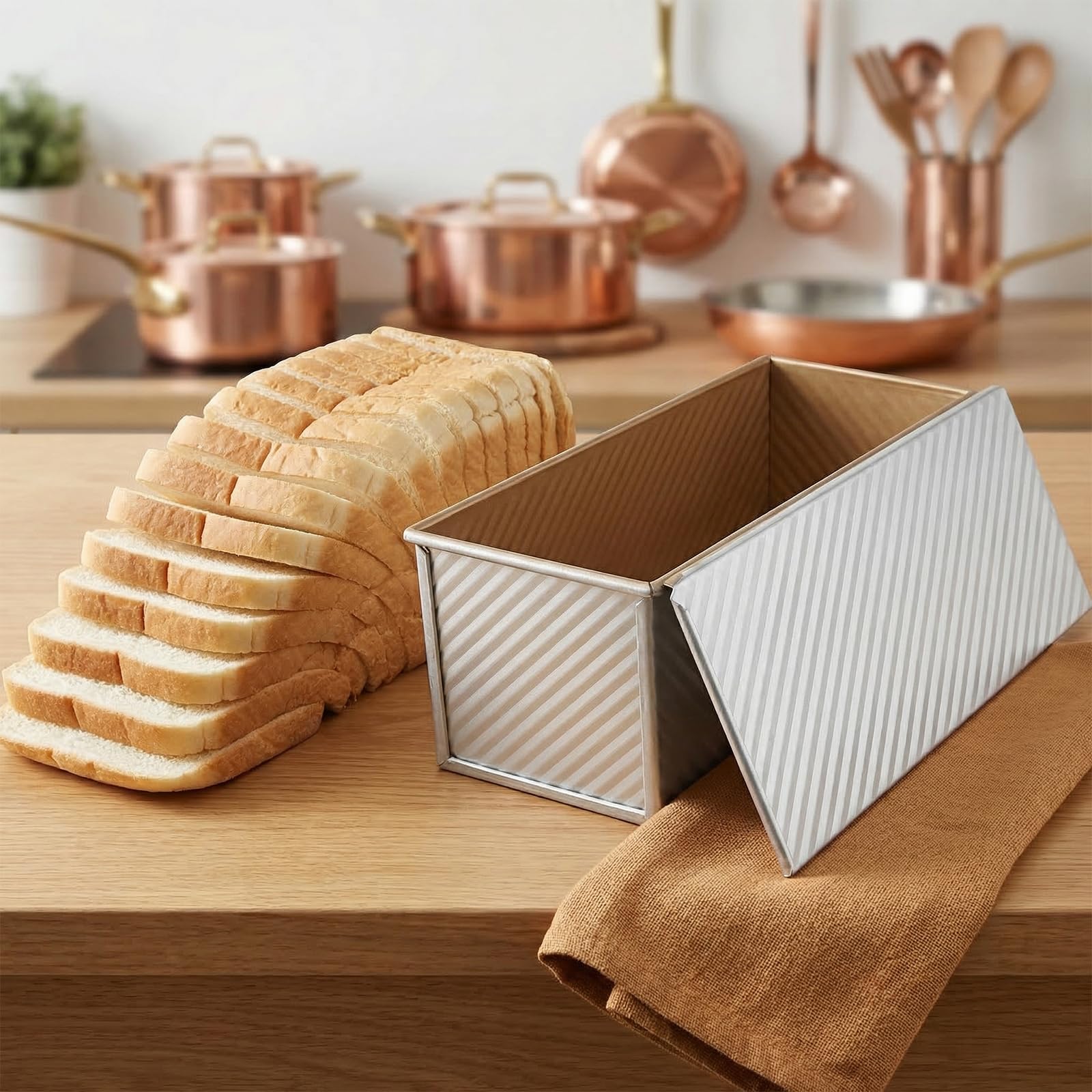 Pullman Moule à pain 34 x 13,5 x 12 cm avec couvercle, 1 000 g, anti-adhésif, en alliage d'aluminium, pour la cuisson du pain, des gâteaux, des desserts, des sandwichs