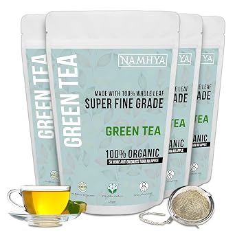 Namhya Organic Green Tea | 6 Month Pack | Loose Leaf Tea | Himalayan Whole Leaf |100% NATURAL Green Tea I Powerful Antioxidants I Best for Detox | 35.28 OZ Free Tea Infuser 500 Servings