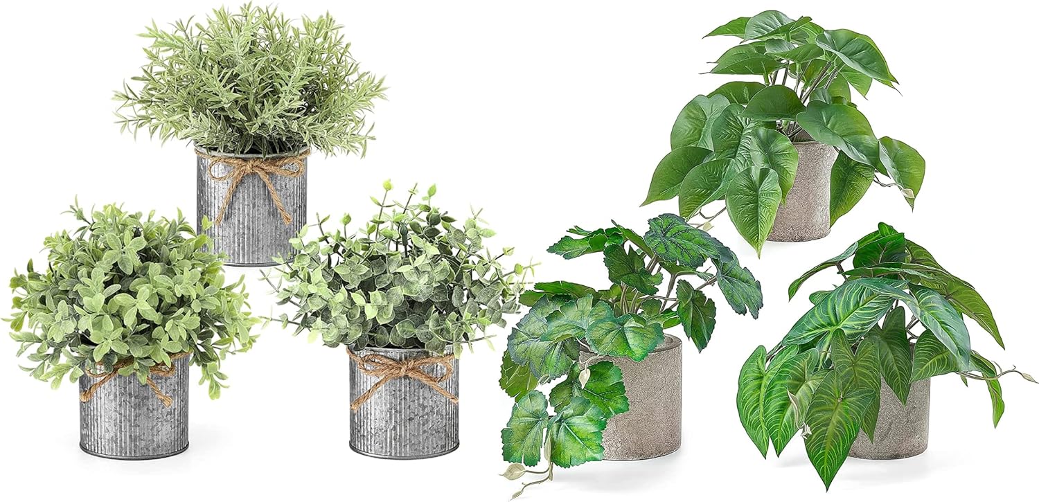 Mkono Fake Plant in Farmhouse Plant Pots Table Centerpiece