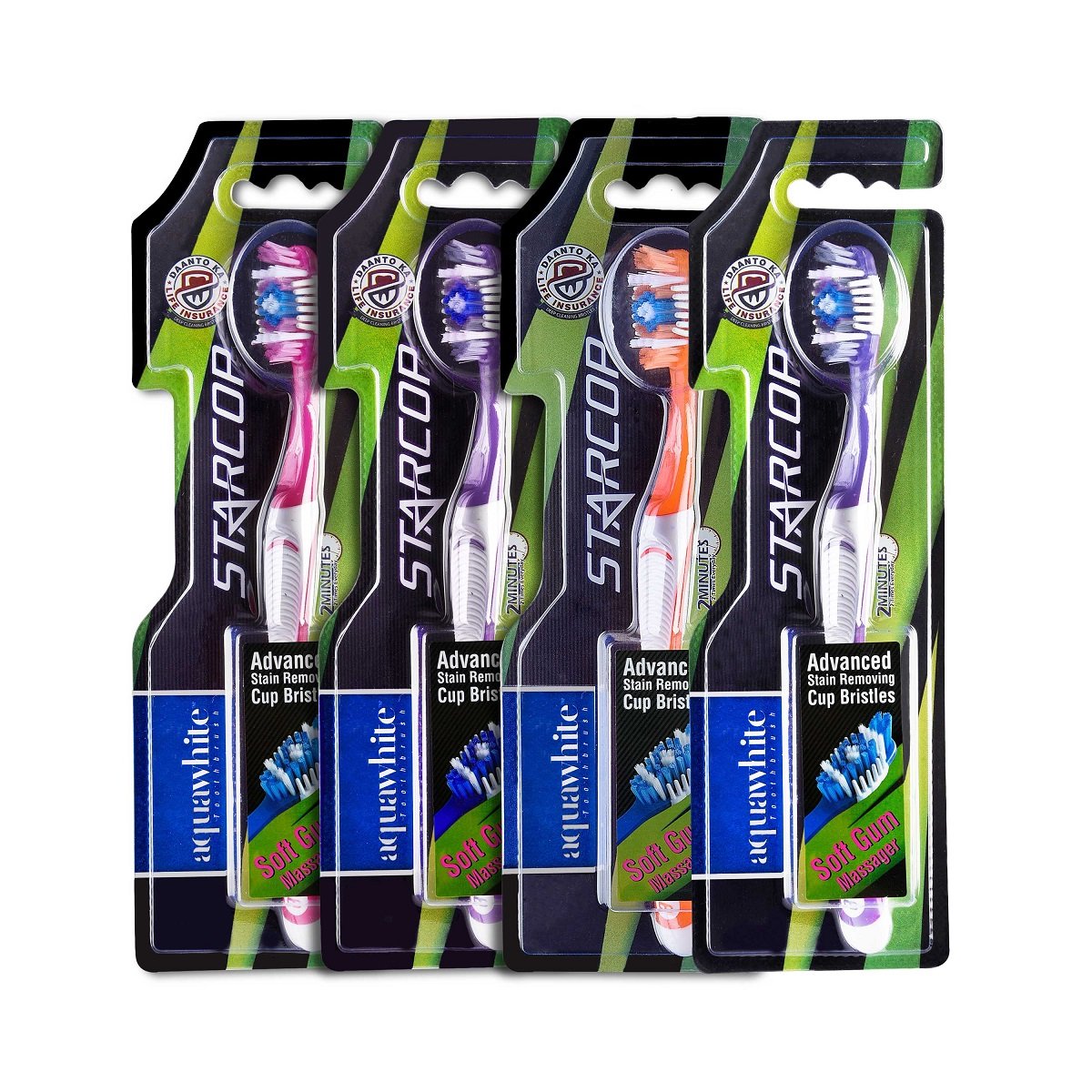 Buy aquawhite® Star Cop Toothbrush, Advanced Strain Removing Cup Bristles, (Pack of 4), Color