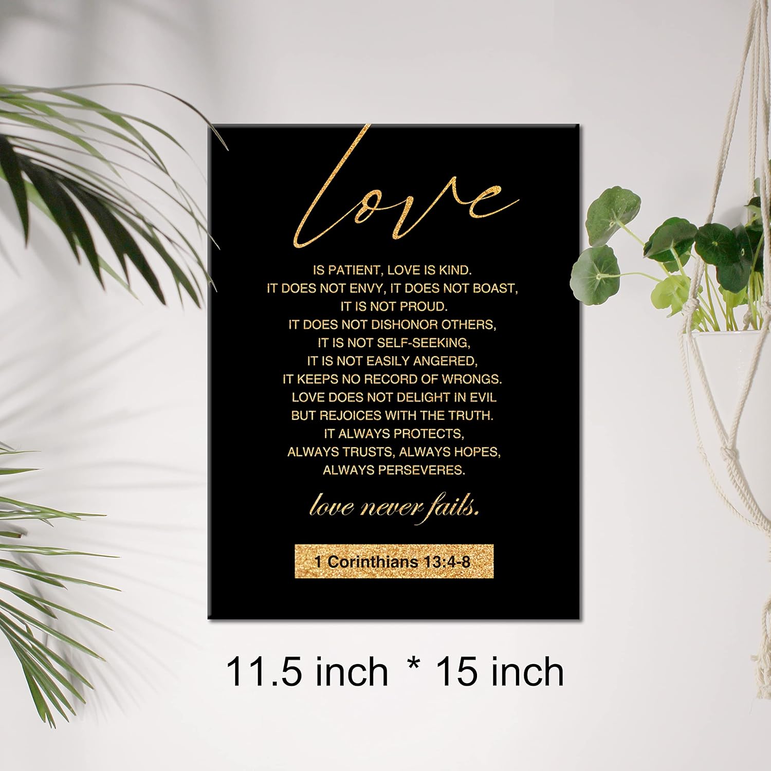 Christian Gold Foil Canvas Wall Art Motivational Love is Patient Love is Kind 1 Corinthians 13:4-8 Print Framed Canvas Painting Artwork Home Decor Wedding Gifts 12x15 Inch - Image 2