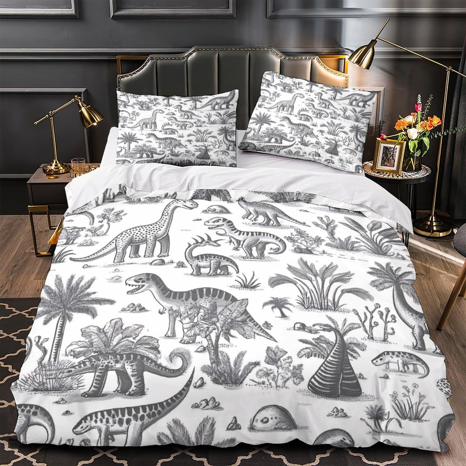 Housse de couette dinosaure 135x200cm parure de lit microfine 3D