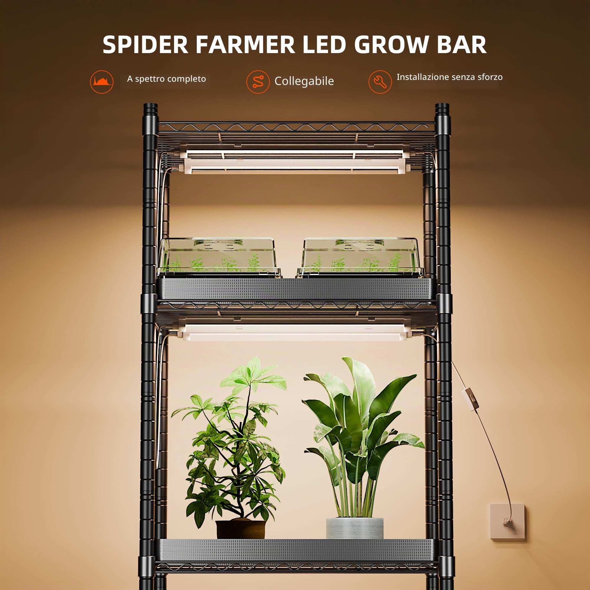 Spider Farmer Lampada a LED per piante a spettro completo, 40 W, per piante da interni, verdure e fiori, 192 LED, luce utilizzabile al 95%, impermeabile IP65, lunghezza 30,5 cm