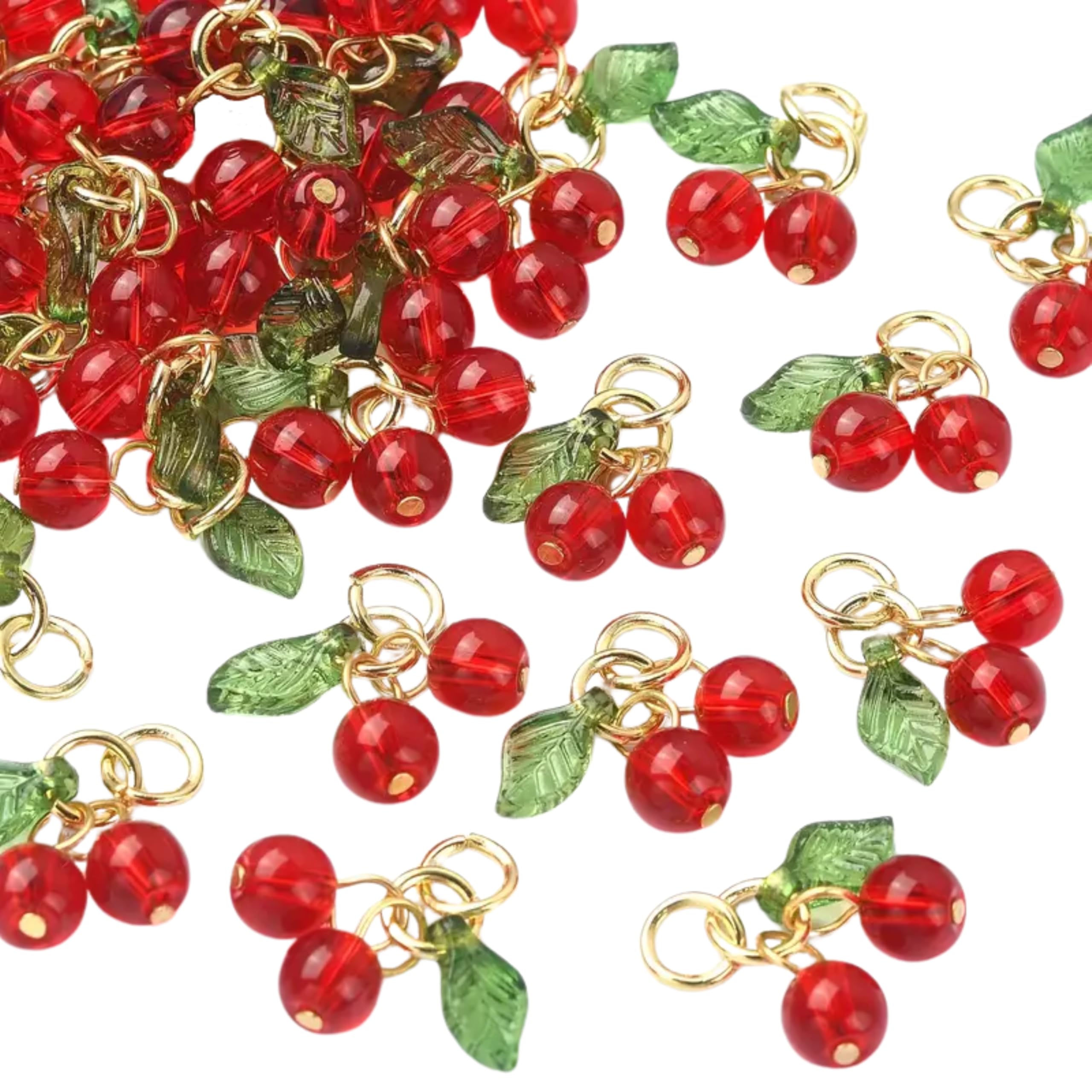SNOWY'S SHOP 10pcs Glass Cherry Charms Pendants with Green Leaves - DIY Jewelry Making & Crafts Supplies - Crystal Beads - For Jewelry Makers & Crafters-image-24