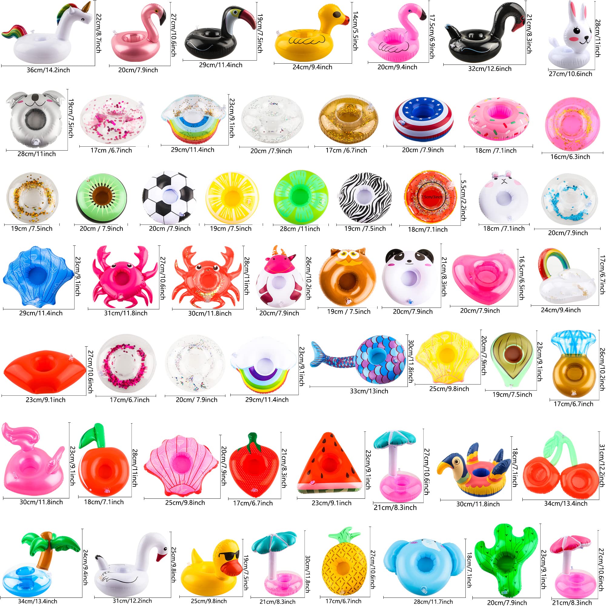 Lot de 60 porte-gobelets gonflables avec pompe à air pour piscine, plage, vacances, fête